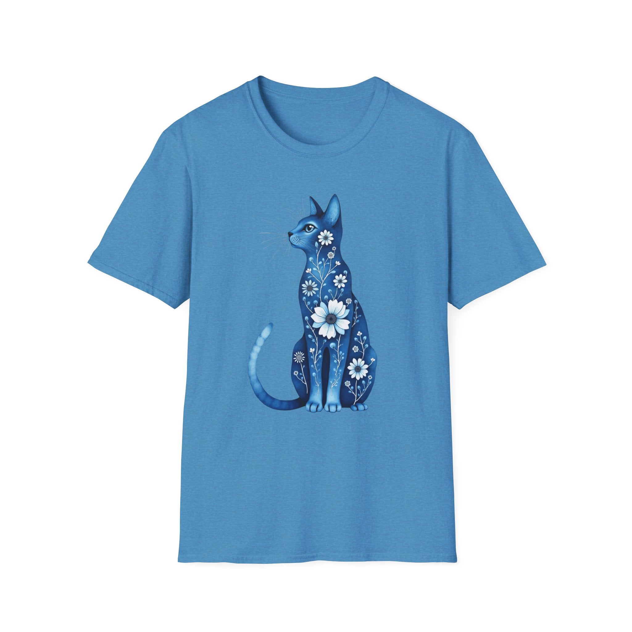 Floral Blue Cat T-Shirt