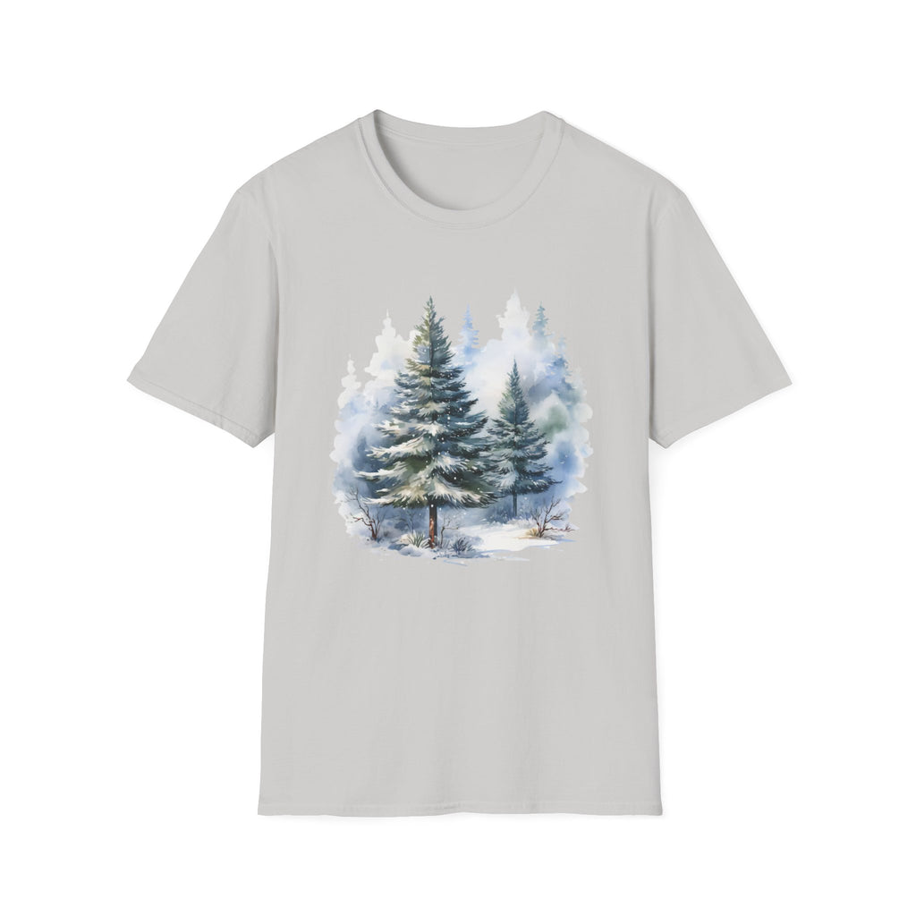 Winter Pine Trees T-Shirt — Watercolor Forest Holiday Tee