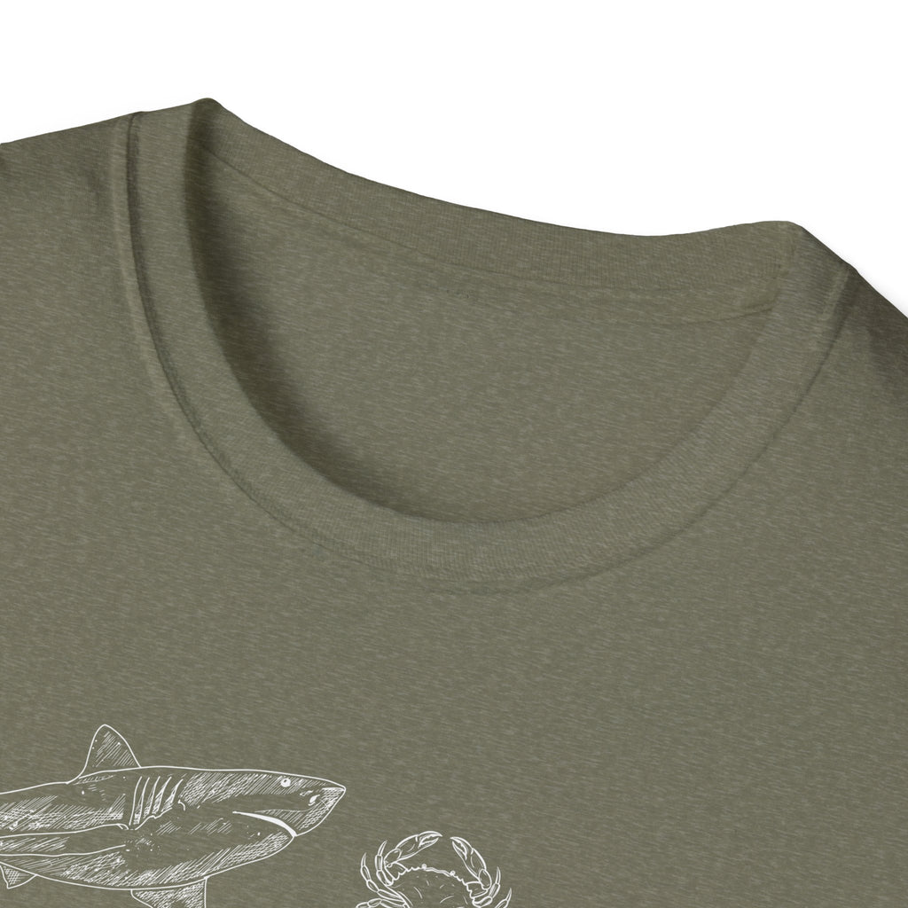 Marine Life Sketch T-Shirt — Minimal Ocean Creatures Illustration
