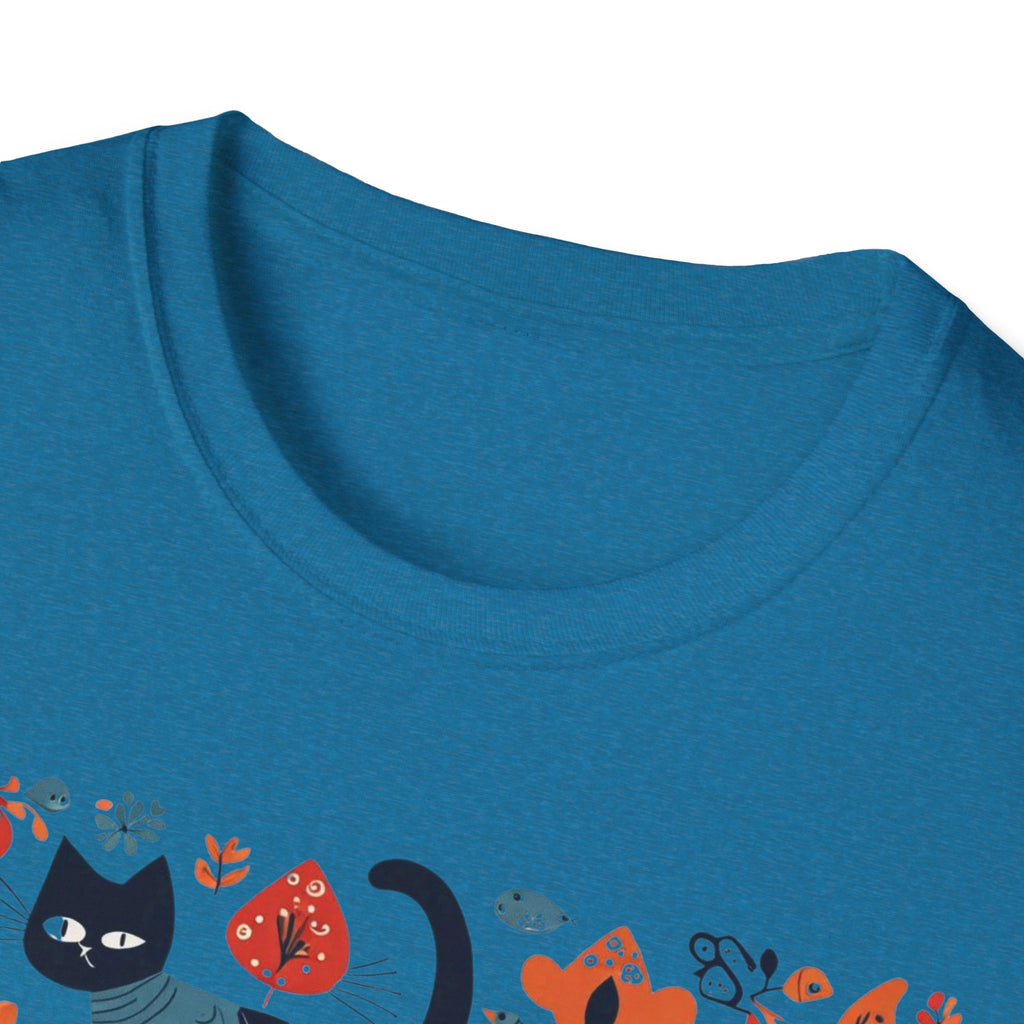 Cats & Flowers T-Shirt — Whimsical Folk Art Cat Graphic Tee