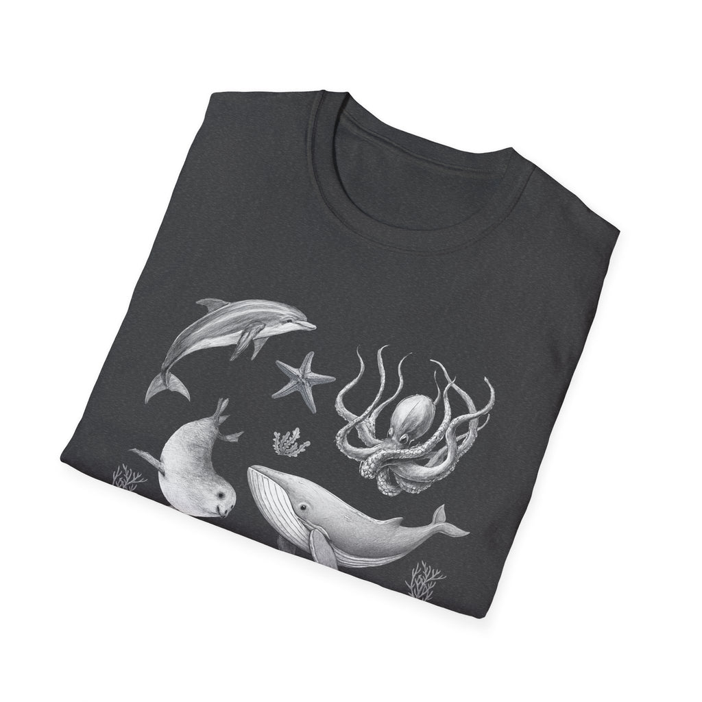 Ocean Wildlife T-Shirt — Monochrome Marine Life Design