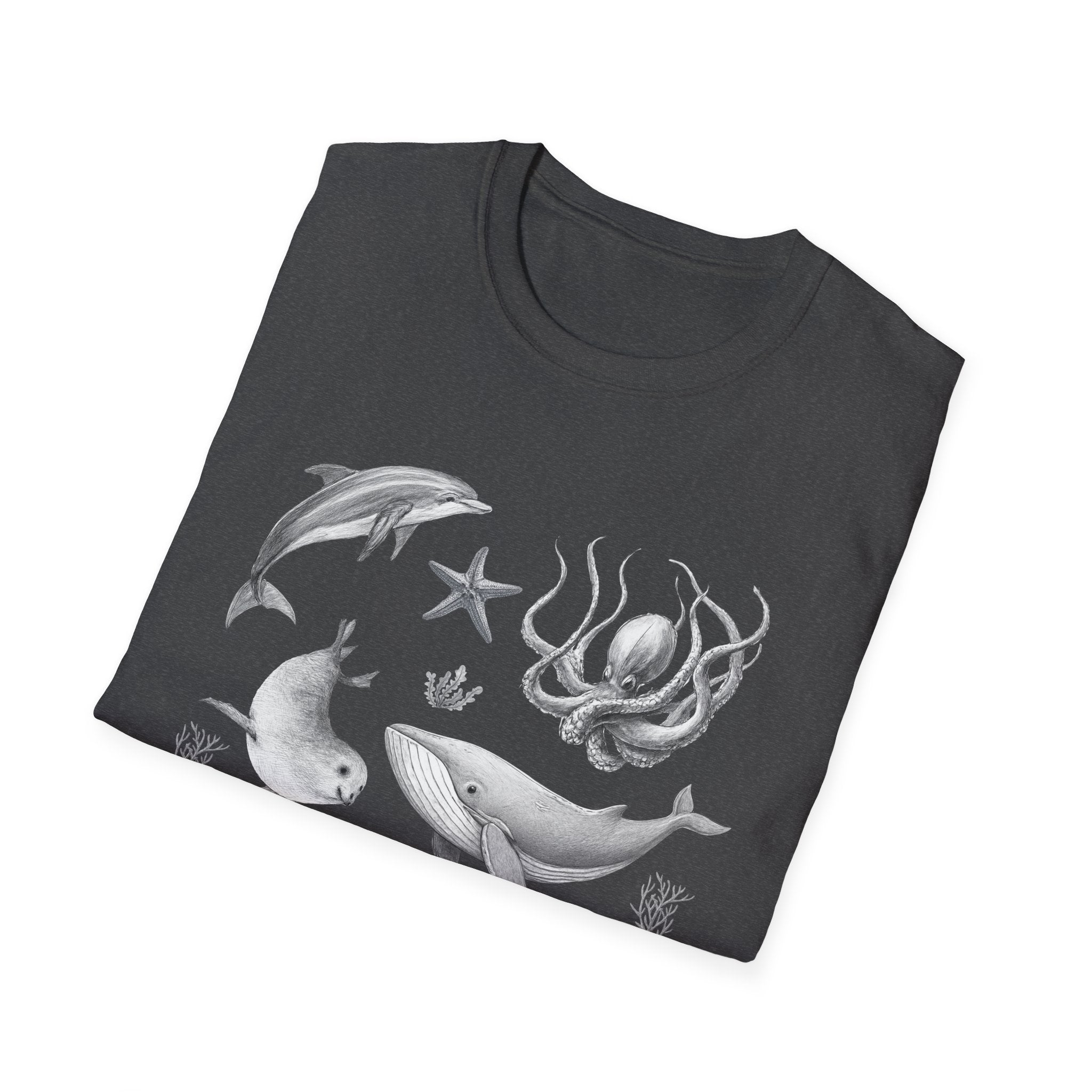 Ocean Wildlife T-Shirt — Monochrome Marine Life Design