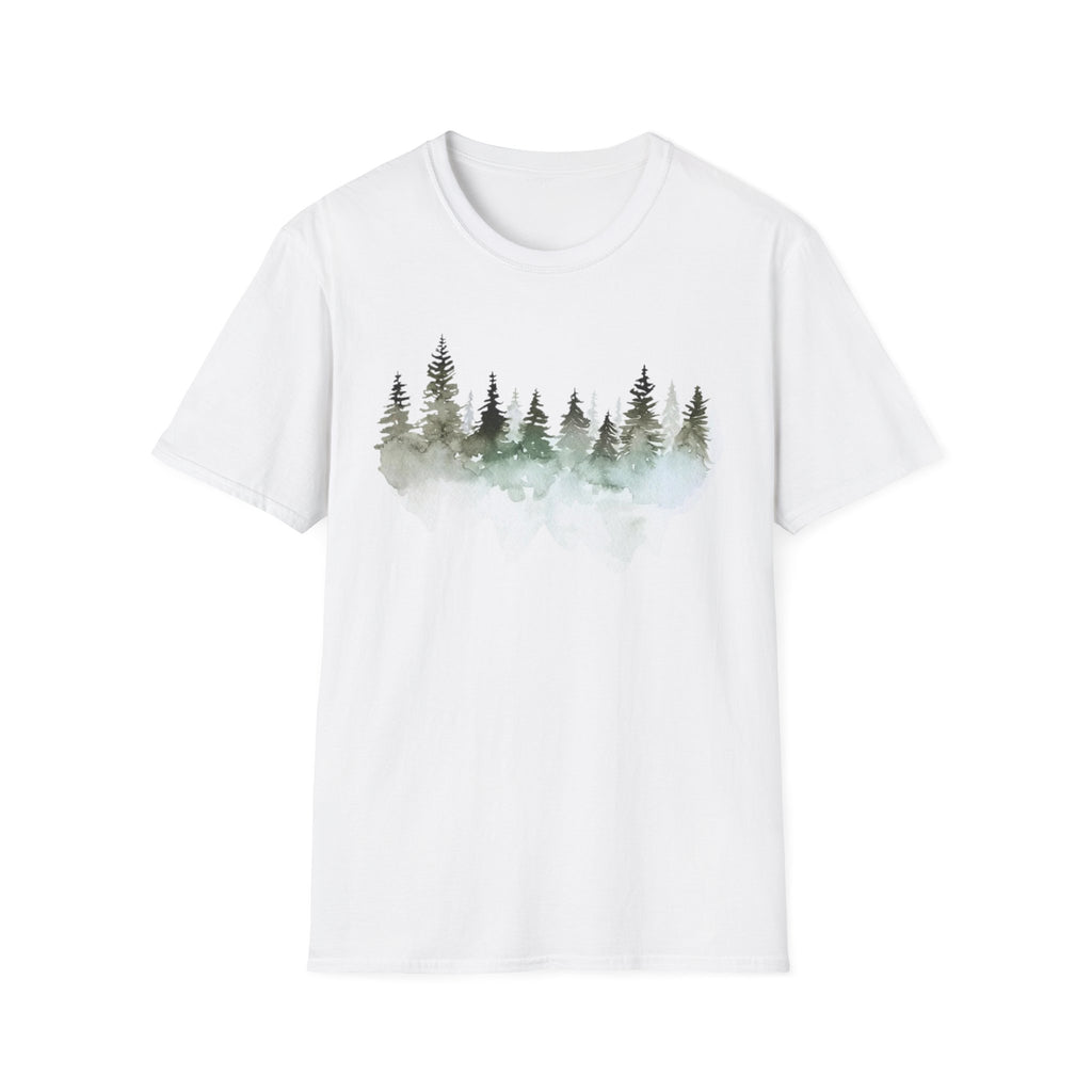 Forest Watercolor T-Shirt — Misty Pine Trees Nature Tee