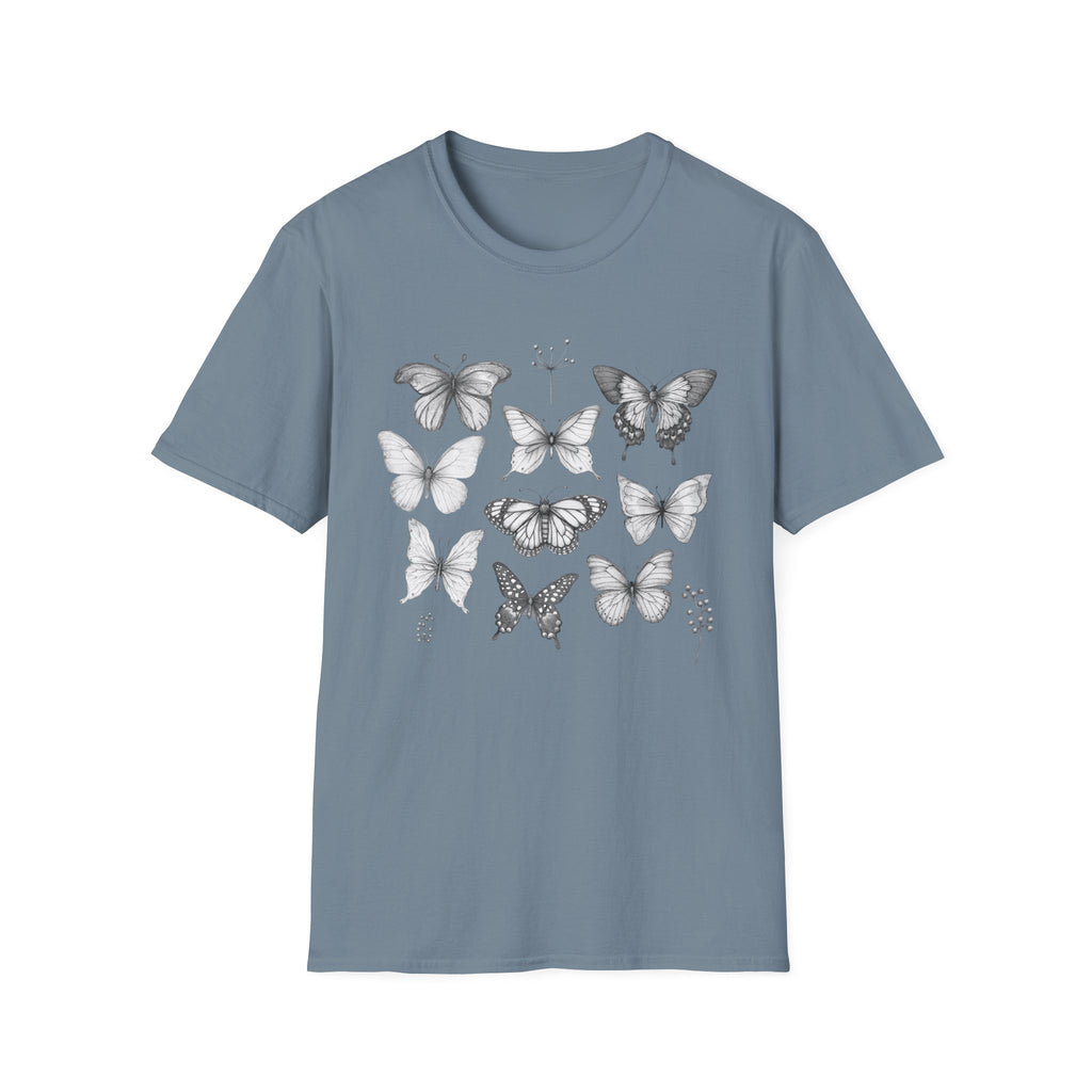 Butterfly Sketch Grid T-Shirt — Vintage Botanical Insect Tee