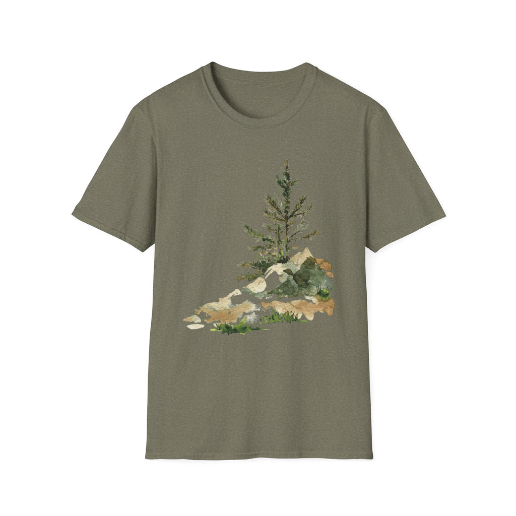 Nature Mountain T-Shirt — Watercolor Pine Tree Landscape