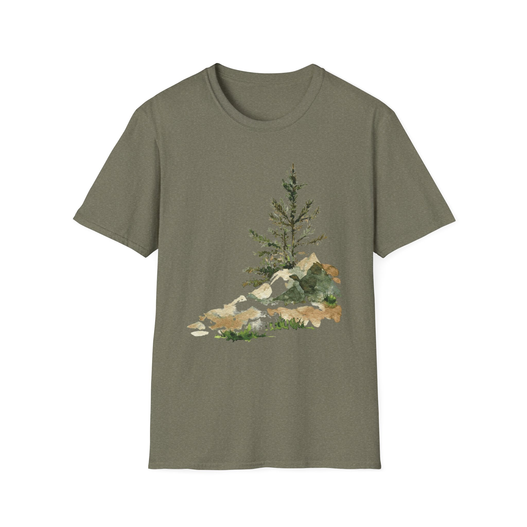 Nature Mountain T-Shirt — Watercolor Pine Tree Landscape