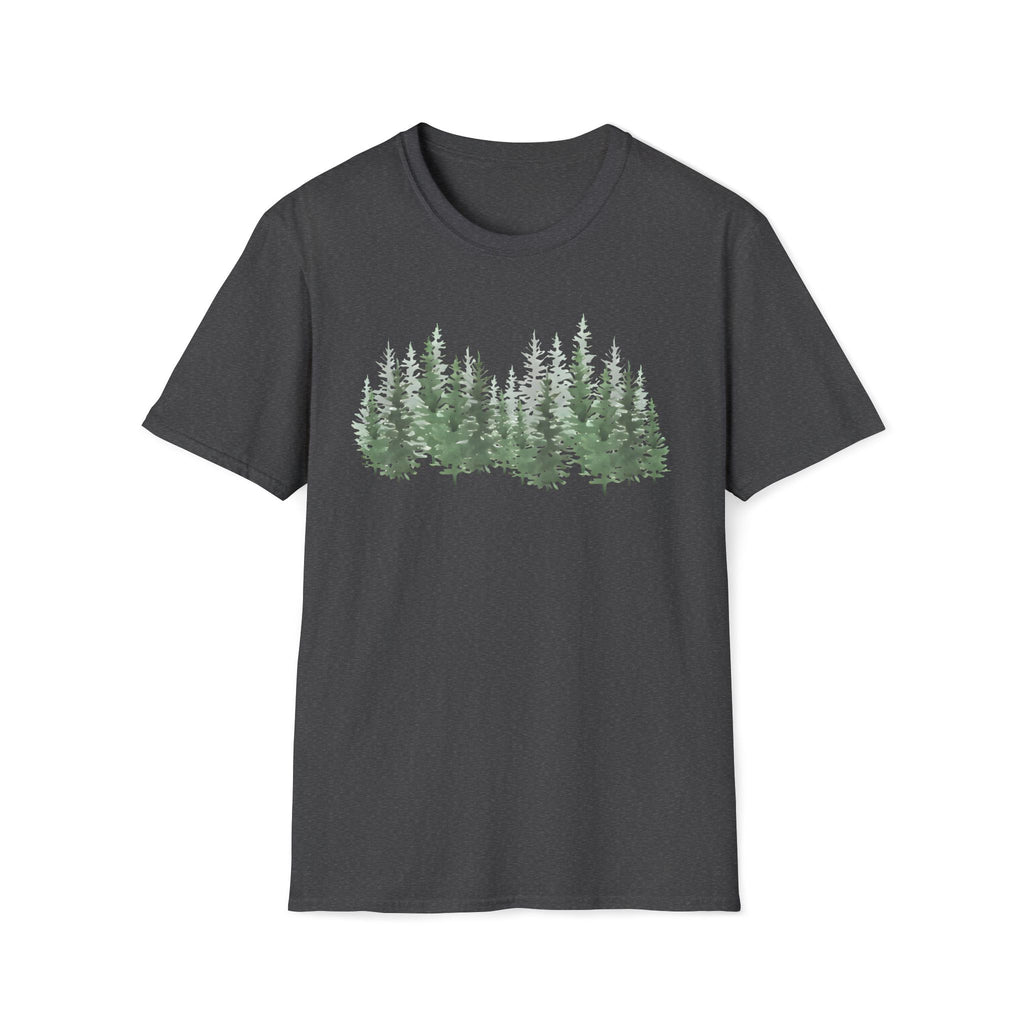 Forest Line T-Shirt — Minimal Evergreen Tree Graphic Tee