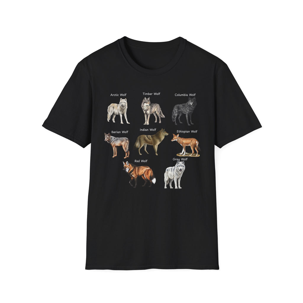 Wolf Species Chart T-Shirt — Illustrated Wolves Guide Tee
