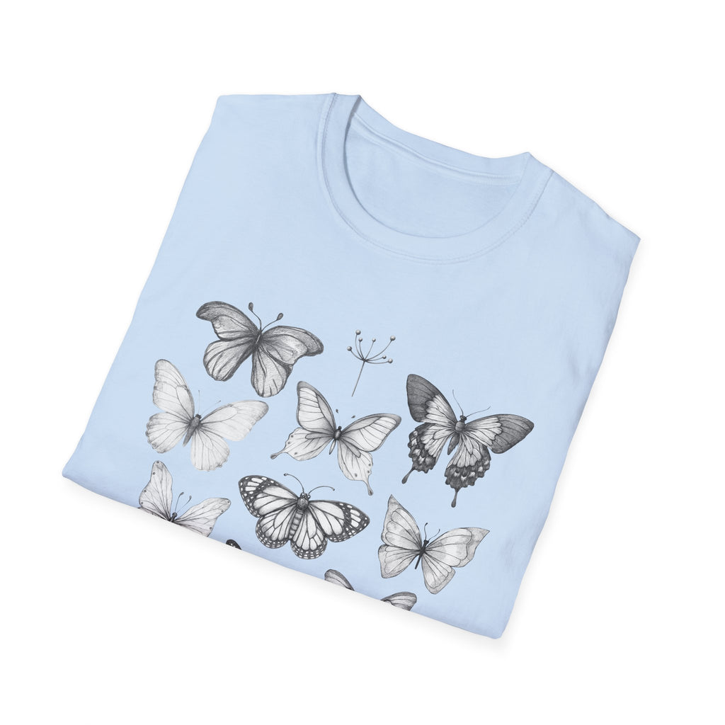 Butterfly Sketch Grid T-Shirt — Vintage Botanical Insect Tee