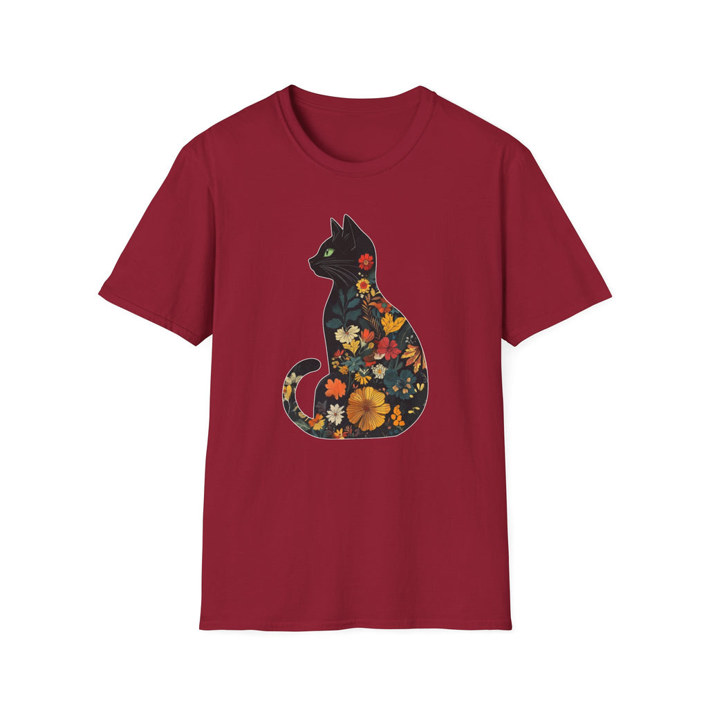 Floral Cat Silhouette T-Shirt