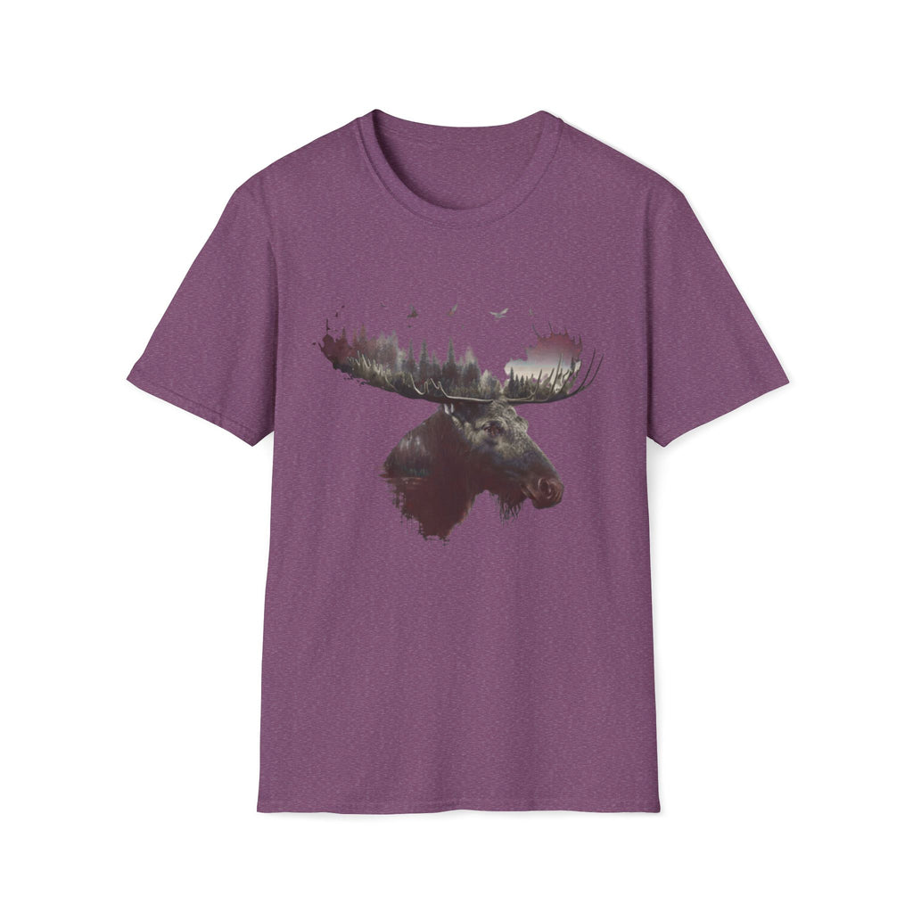 Moose Silhouette T-Shirt — Forest Double-Exposure Wildlife Tee