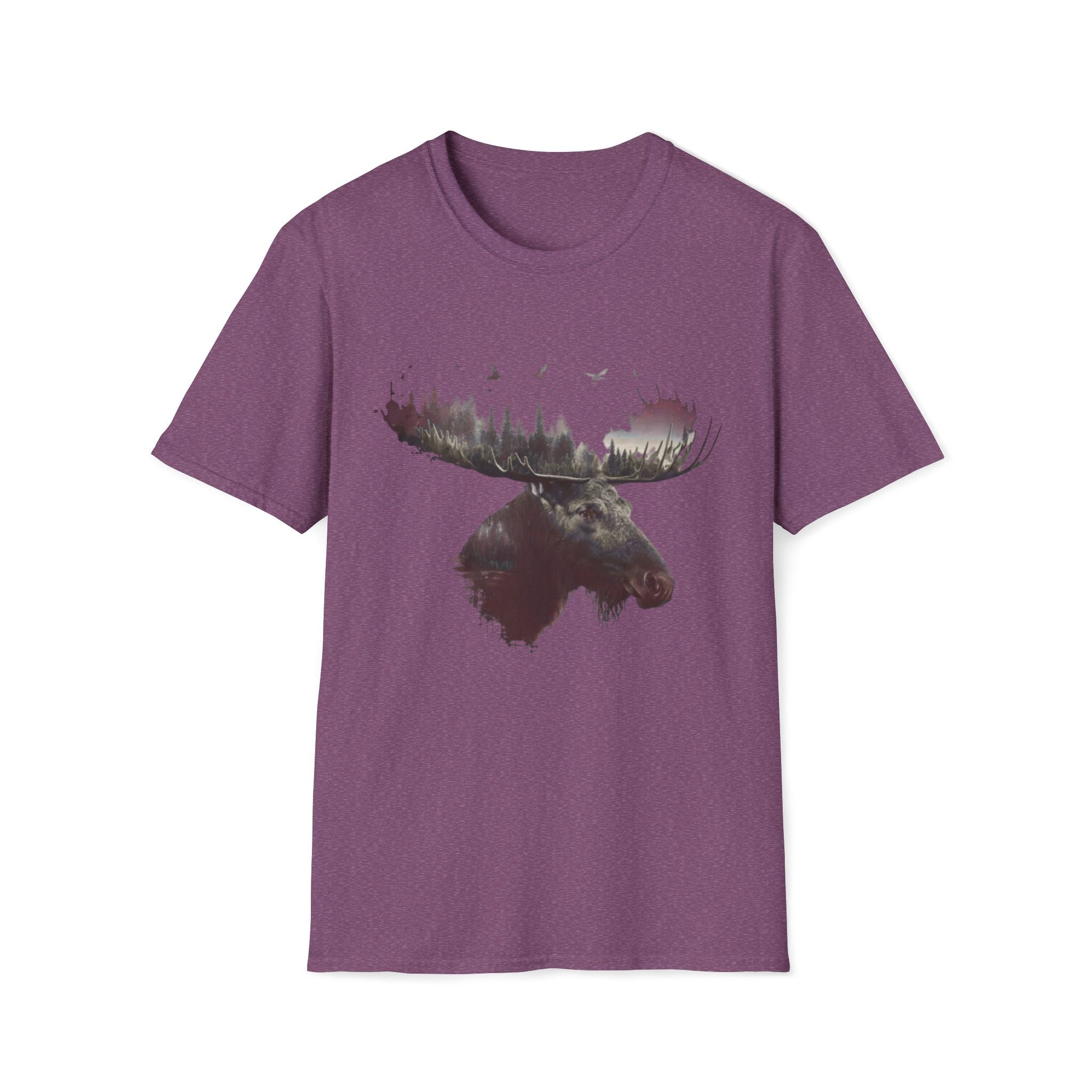 Moose Silhouette T-Shirt — Forest Double-Exposure Wildlife Tee
