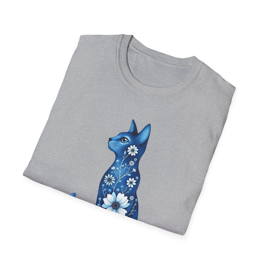 Floral Blue Cat T-Shirt