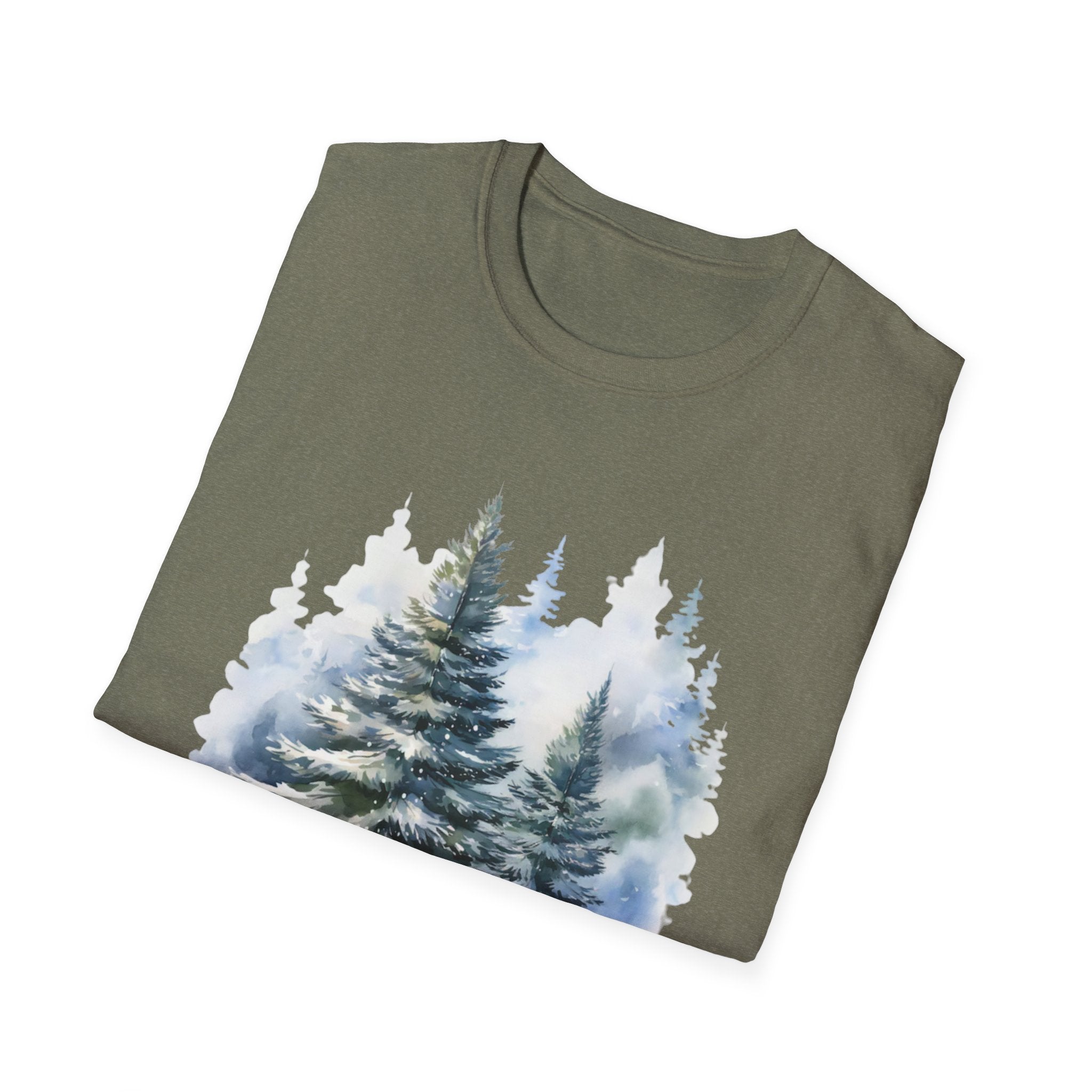 Winter Pine Trees T-Shirt — Watercolor Forest Holiday Tee