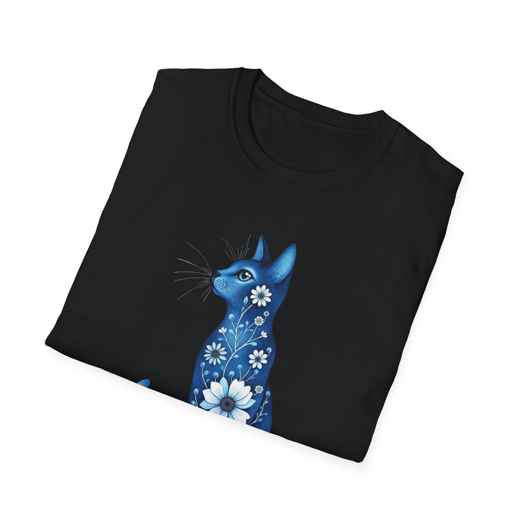 Floral Blue Cat T-Shirt