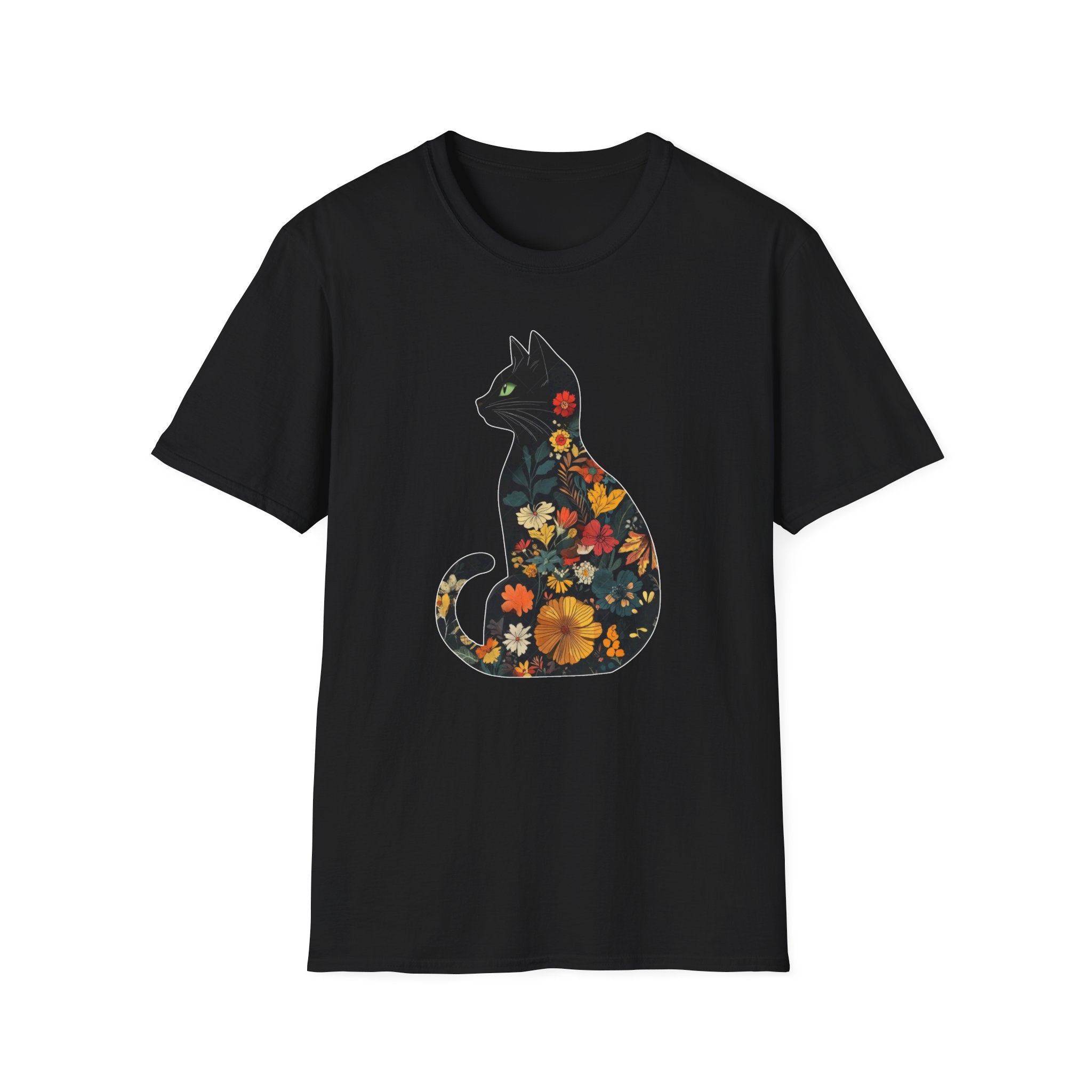 Floral Cat Silhouette T-Shirt