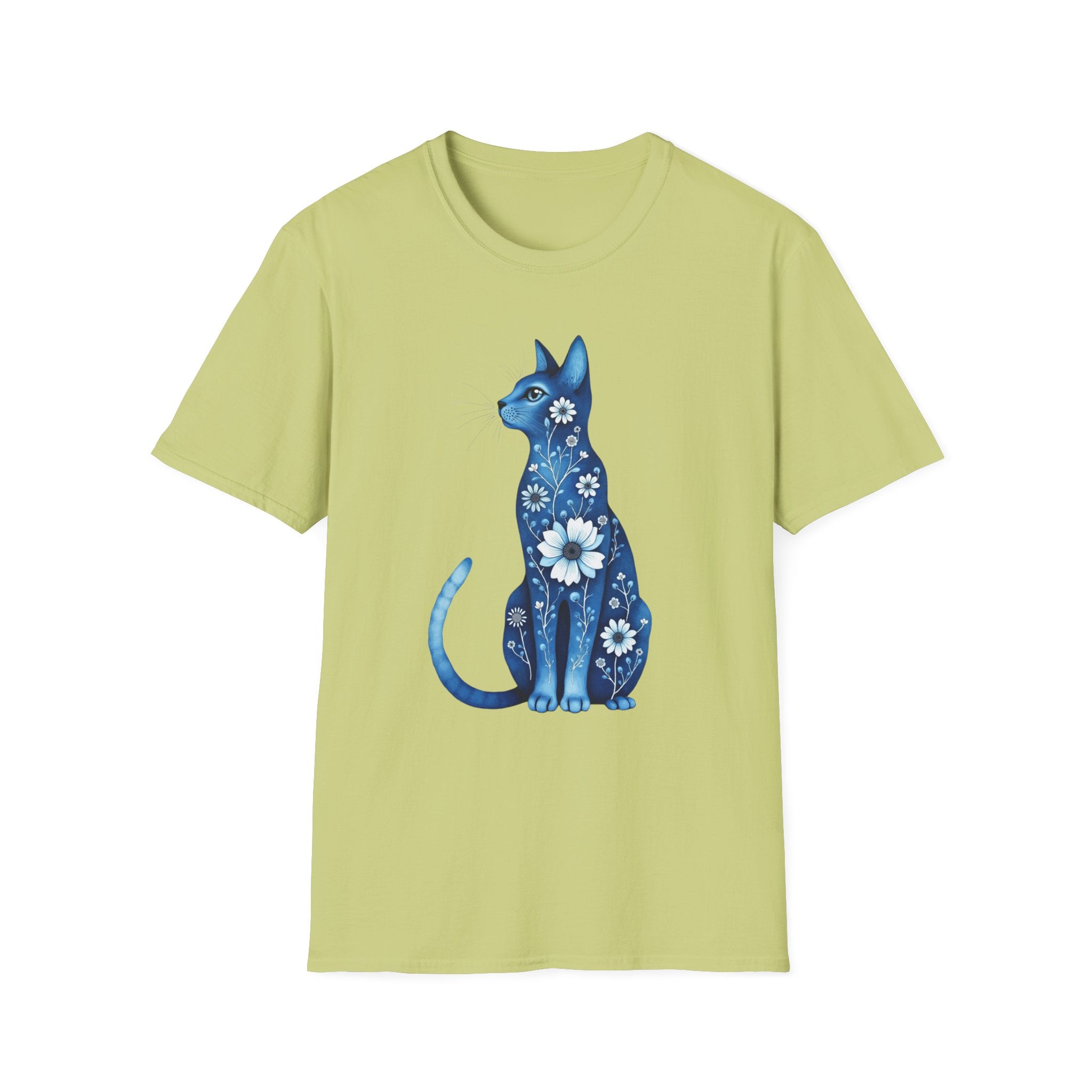 Floral Blue Cat T-Shirt