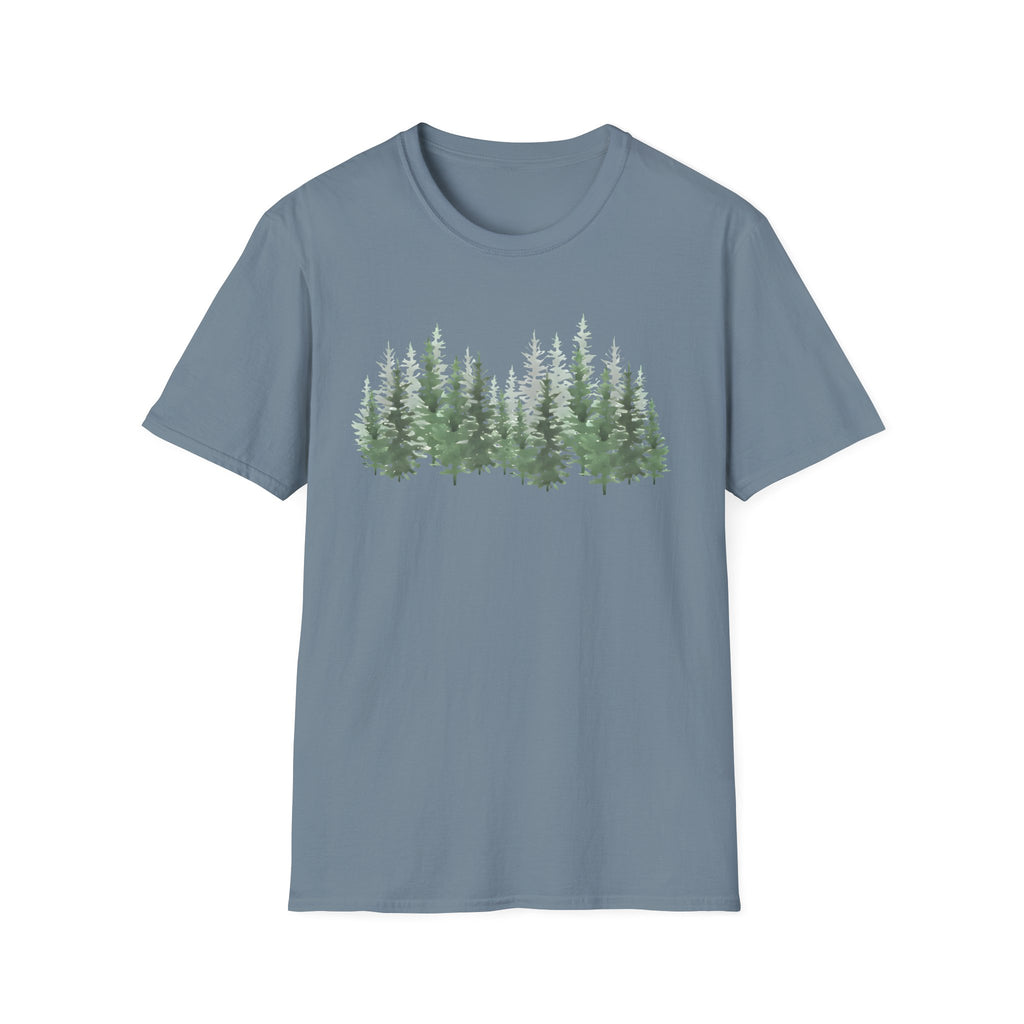 Forest Line T-Shirt — Minimal Evergreen Tree Graphic Tee