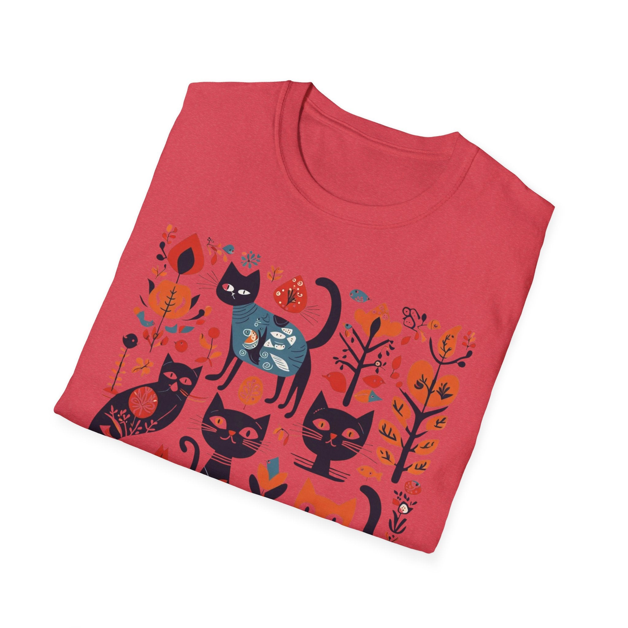 Cats & Flowers T-Shirt — Whimsical Folk Art Cat Graphic Tee