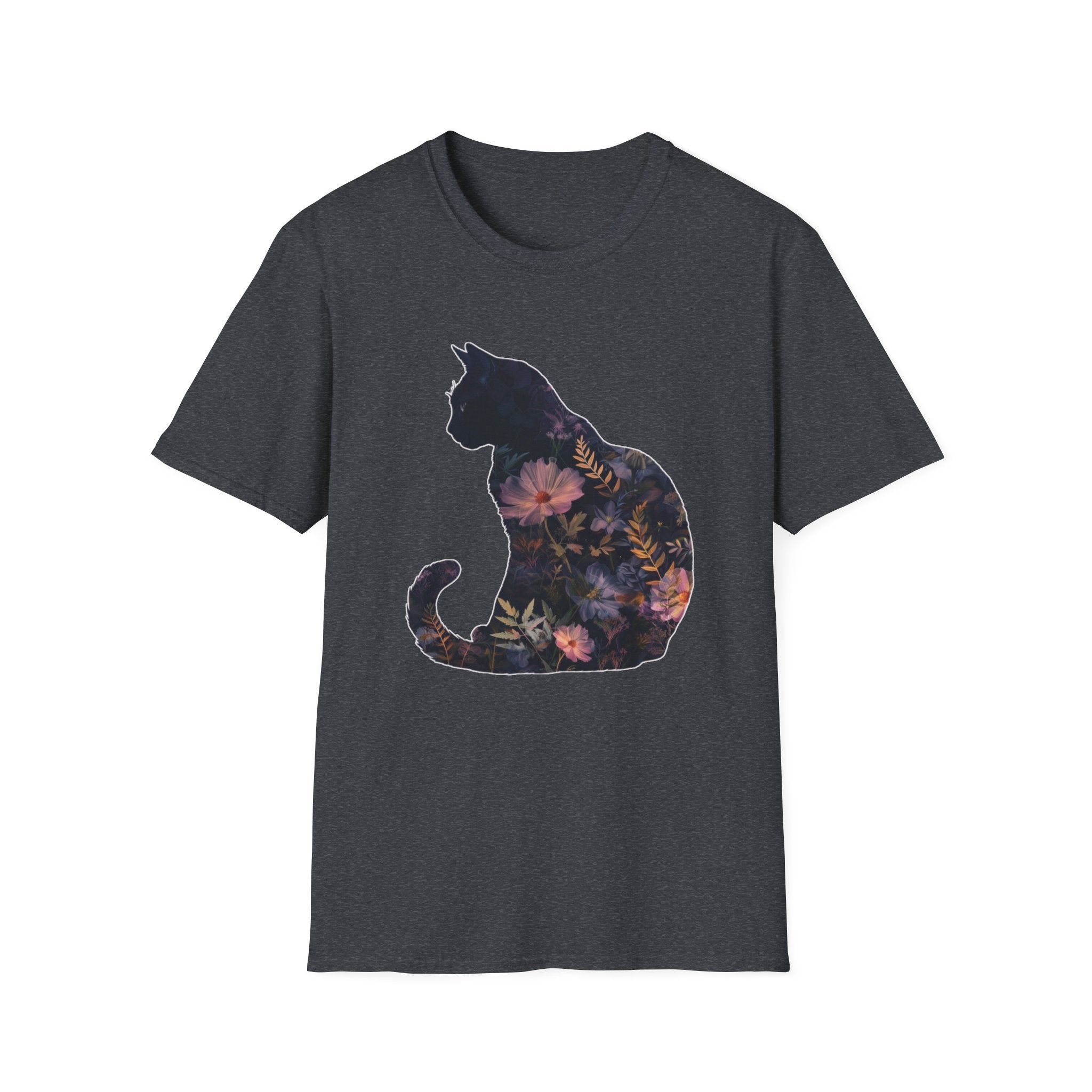 Floral Cat Silhouette T-Shirt