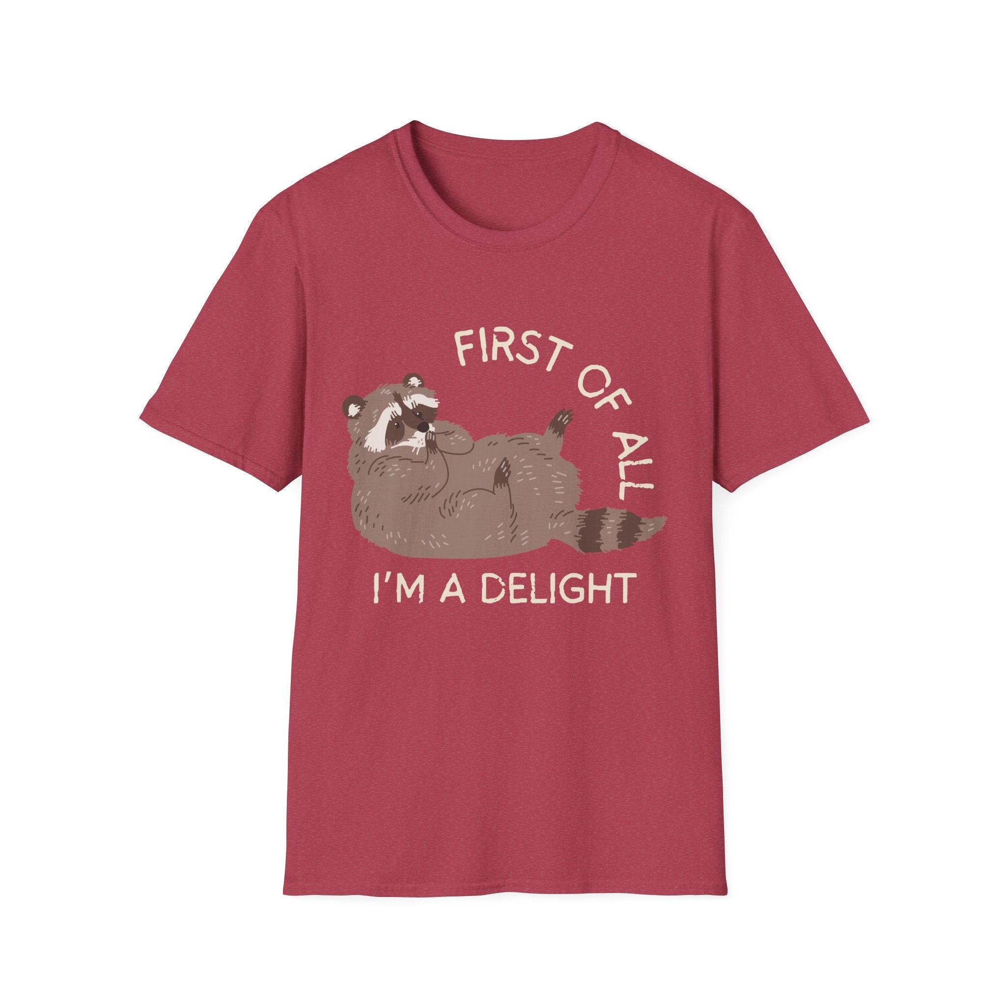 Cute Raccoon Tee — "First Of All, I'm A Delight" Graphic T-Shirt