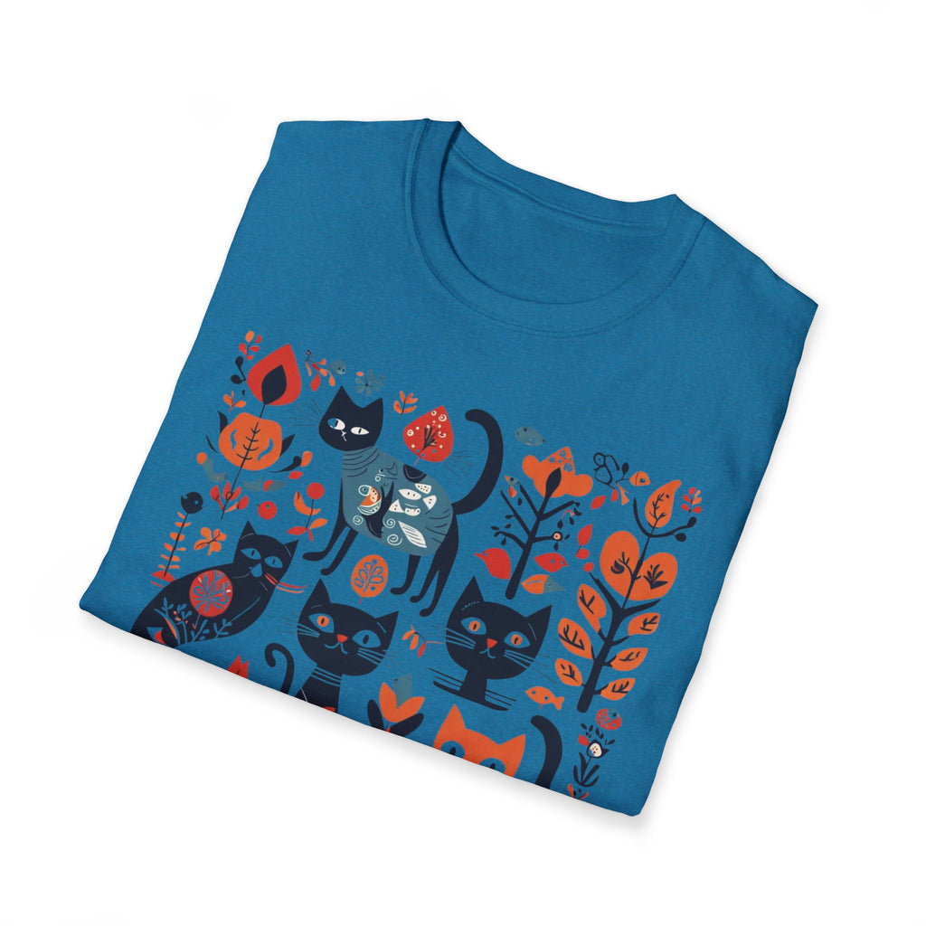 Cats & Flowers T-Shirt — Whimsical Folk Art Cat Graphic Tee