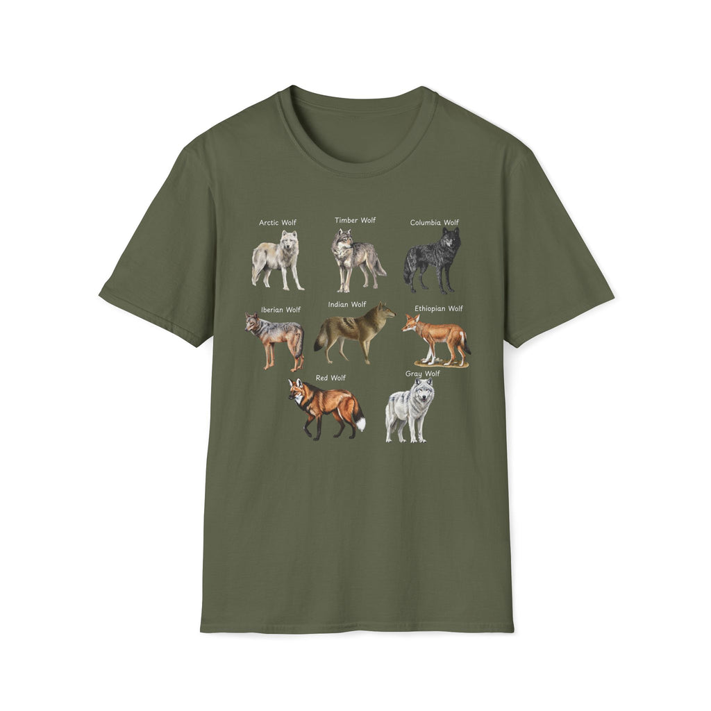 Wolf Species Chart T-Shirt — Illustrated Wolves Guide Tee