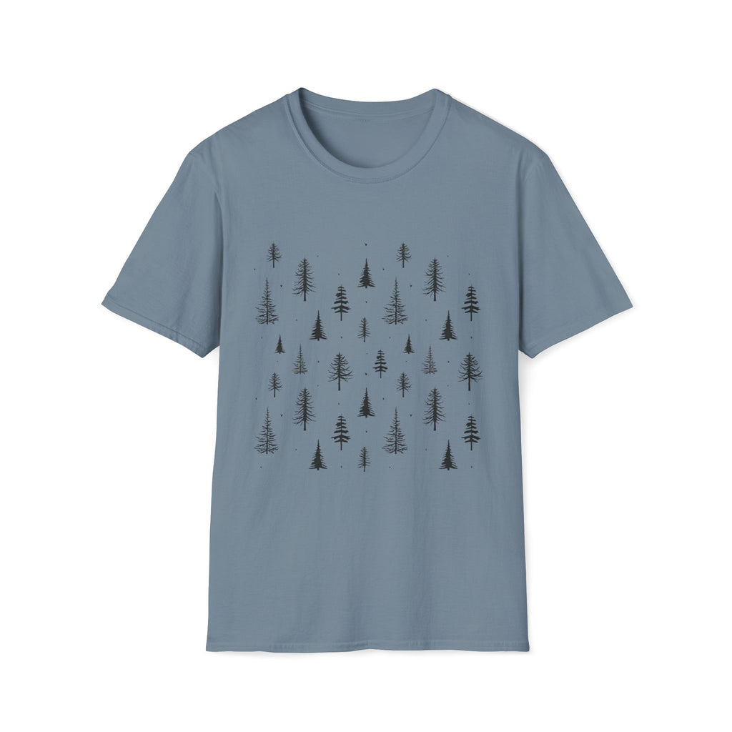 Pine Grove Minimalist Tee — Hand-Drawn Forest Trees T-Shirt