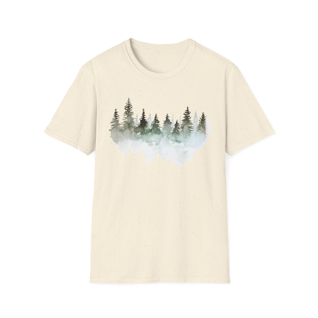 Forest Watercolor T-Shirt — Misty Pine Trees Nature Tee