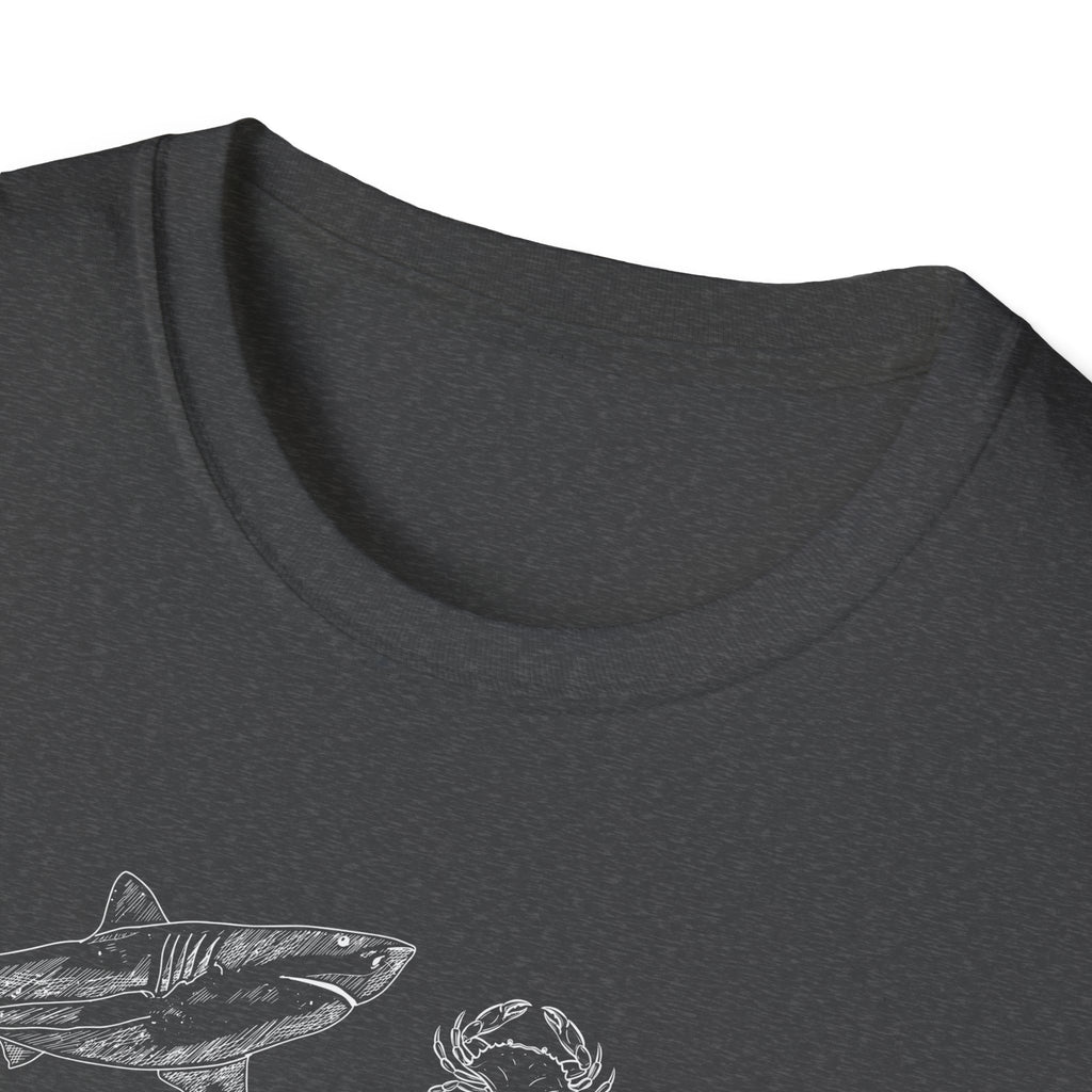 Marine Life Sketch T-Shirt — Minimal Ocean Creatures Illustration