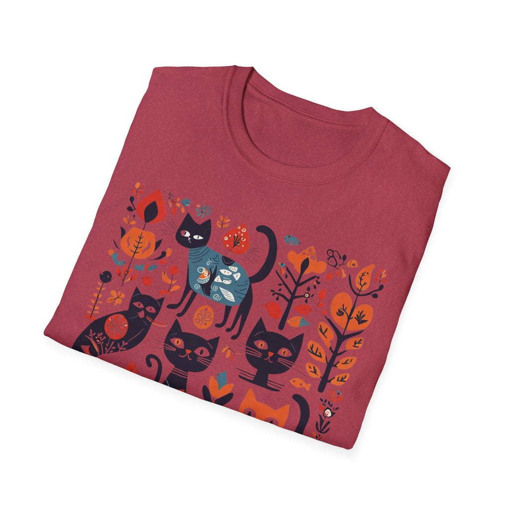 Cats & Flowers T-Shirt — Whimsical Folk Art Cat Graphic Tee