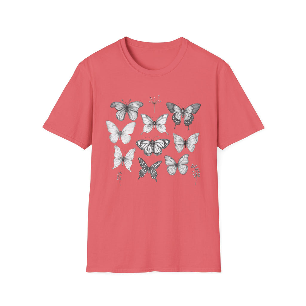 Butterfly Sketch Grid T-Shirt — Vintage Botanical Insect Tee