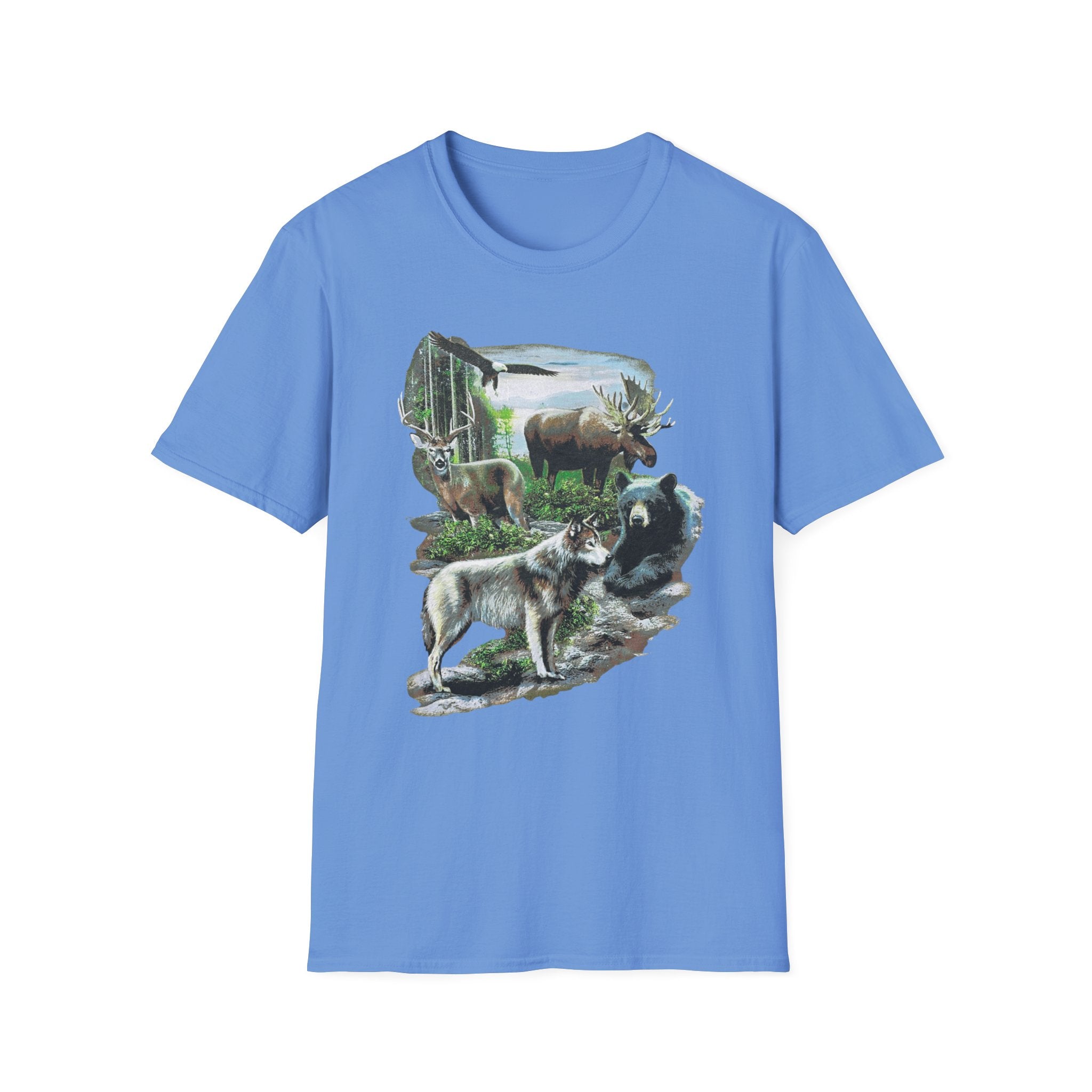 Wildlife Scene T-Shirt — Moose, Wolf & Bear Nature Graphic Tee