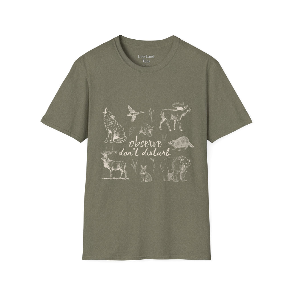 Observe Don’t Disturb T-Shirt — Vintage Sketch Wildlife Field Guide Tee