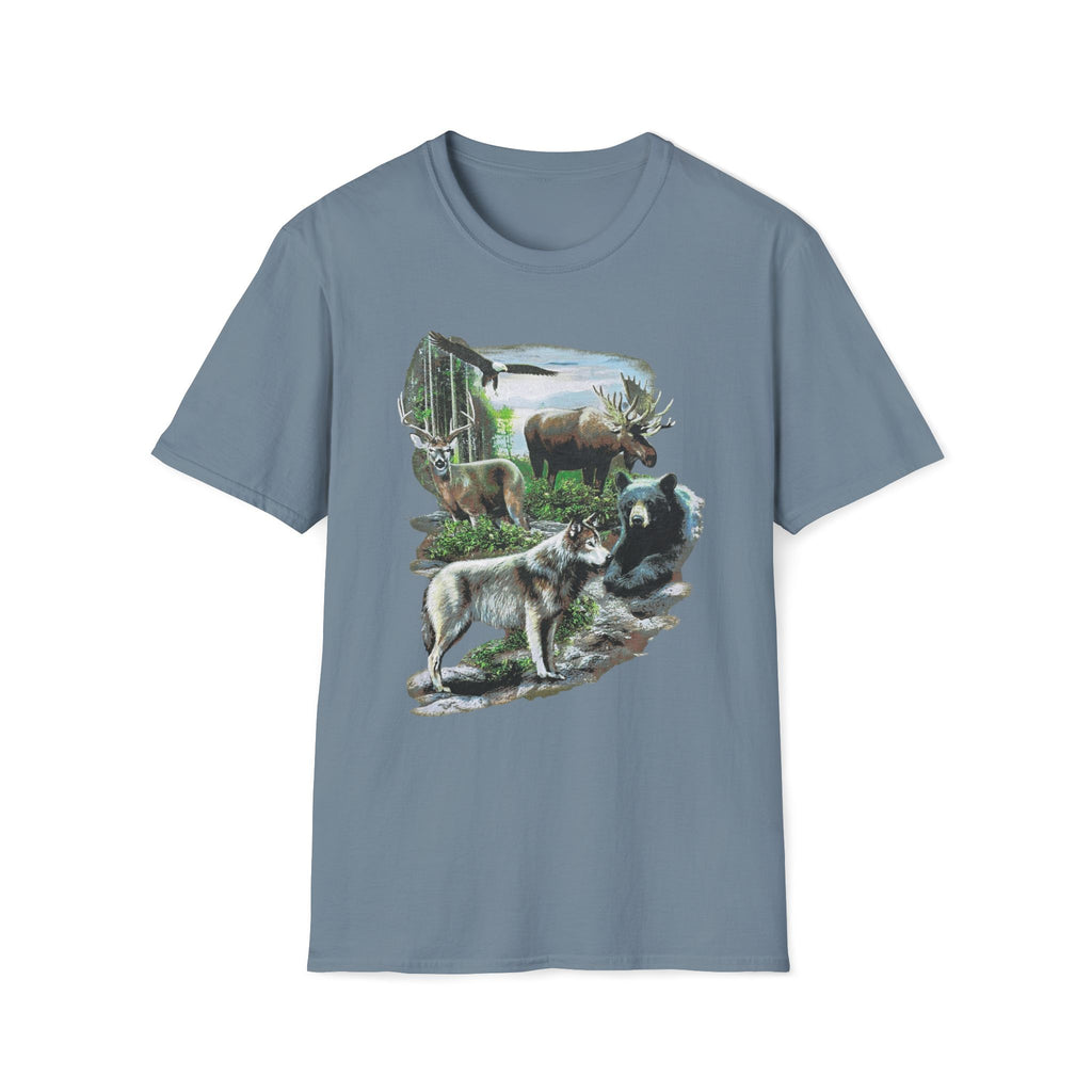 Wildlife Scene T-Shirt — Moose, Wolf & Bear Nature Graphic Tee