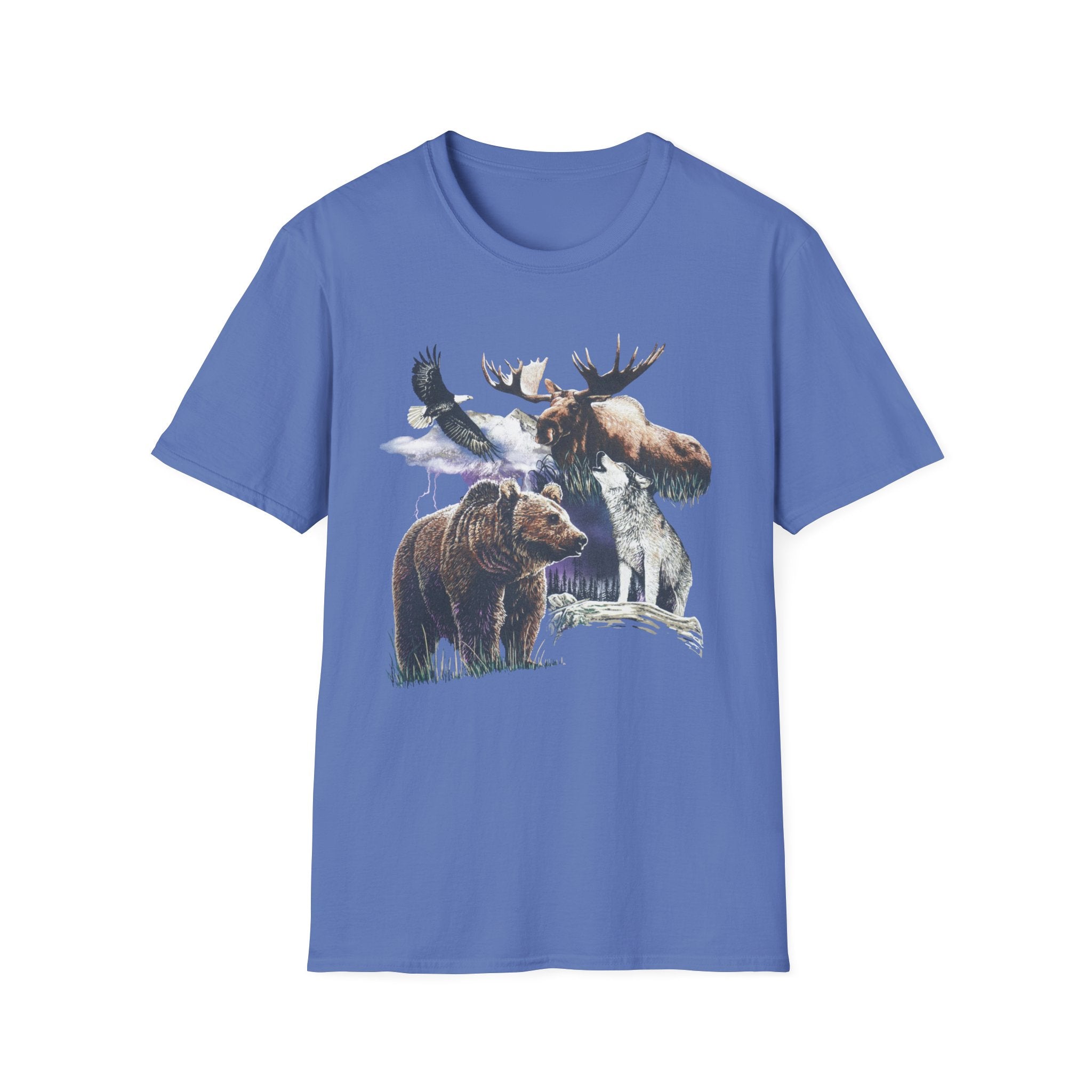 Wildlife Watercolor T-Shirt — Moose, Bear & Eagle Nature Tee