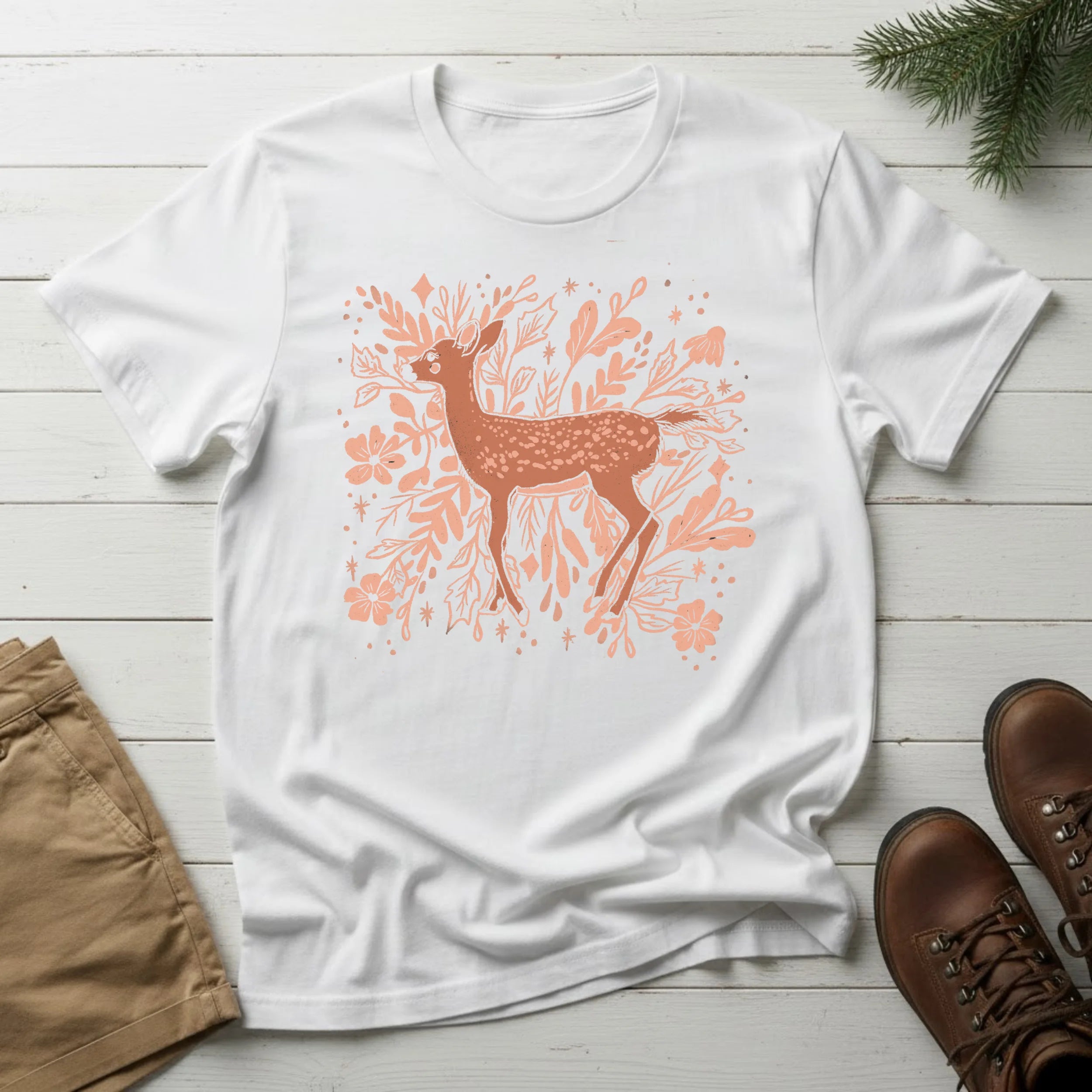 Floral Deer T‑Shirt — Rustic Botanical Deer Graphic Tee