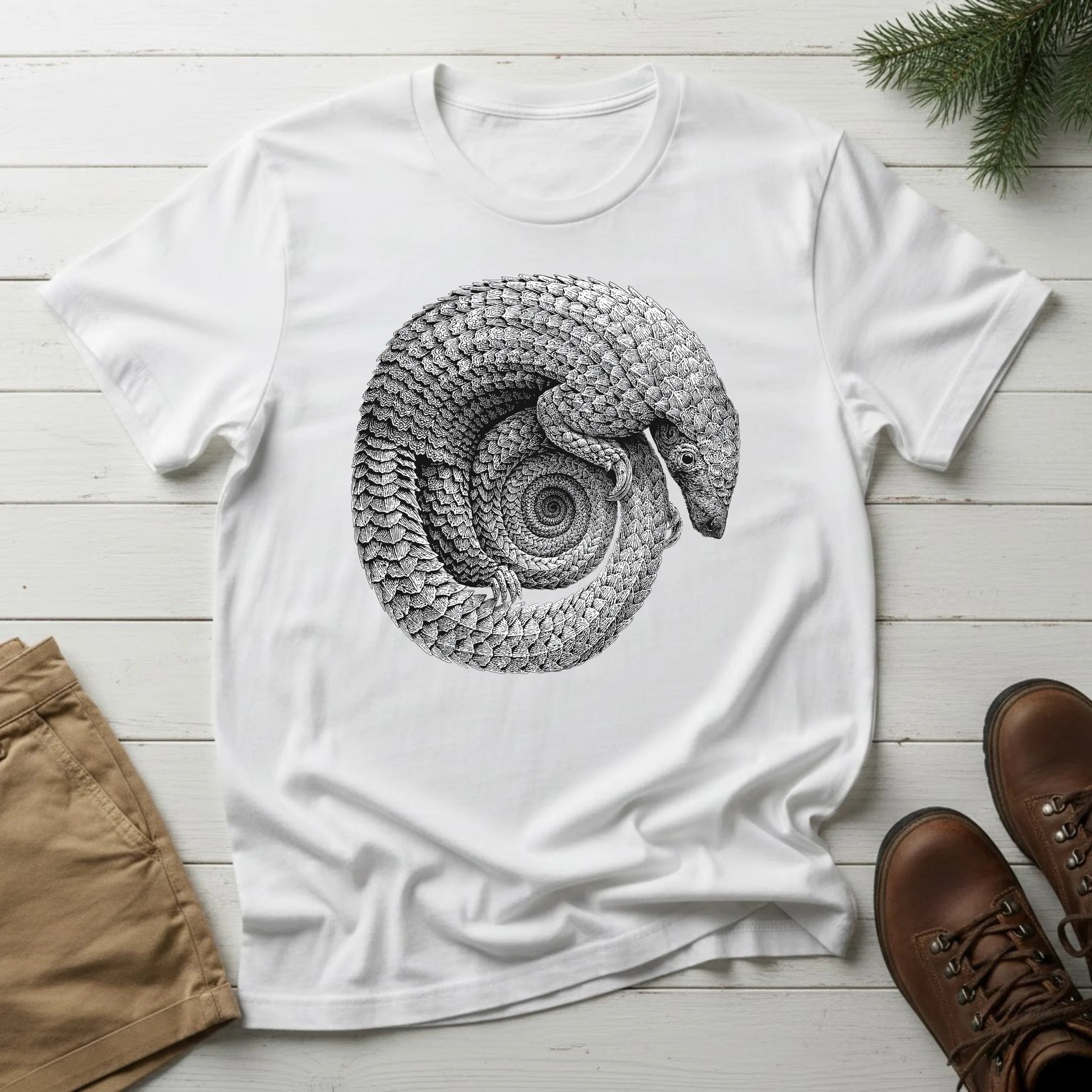 Armadillo Spiral Graphic T-Shirt — Vintage Nature Illustration Tee