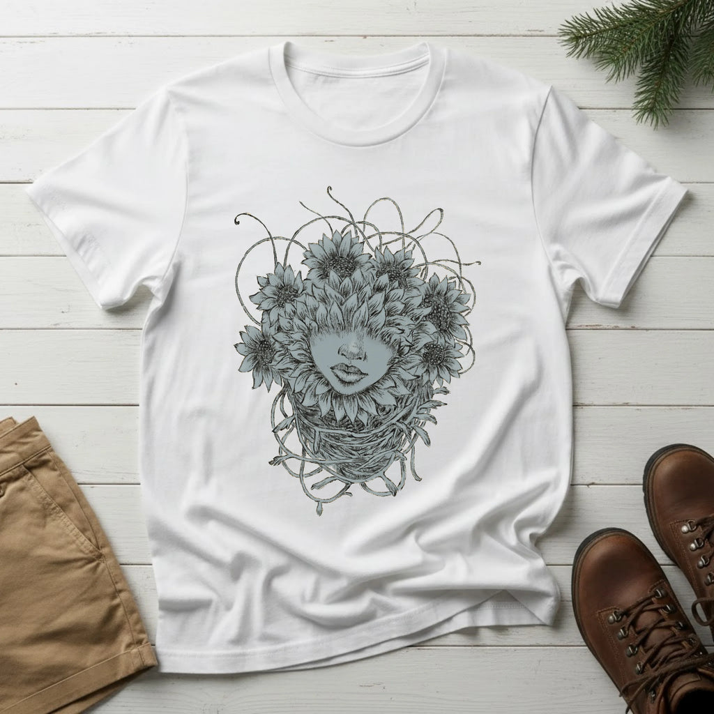 Floral Face Art T-Shirt — Botanical Woman Graphic Tee