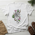 White T-Shirt with Floral White Tiger Illustration