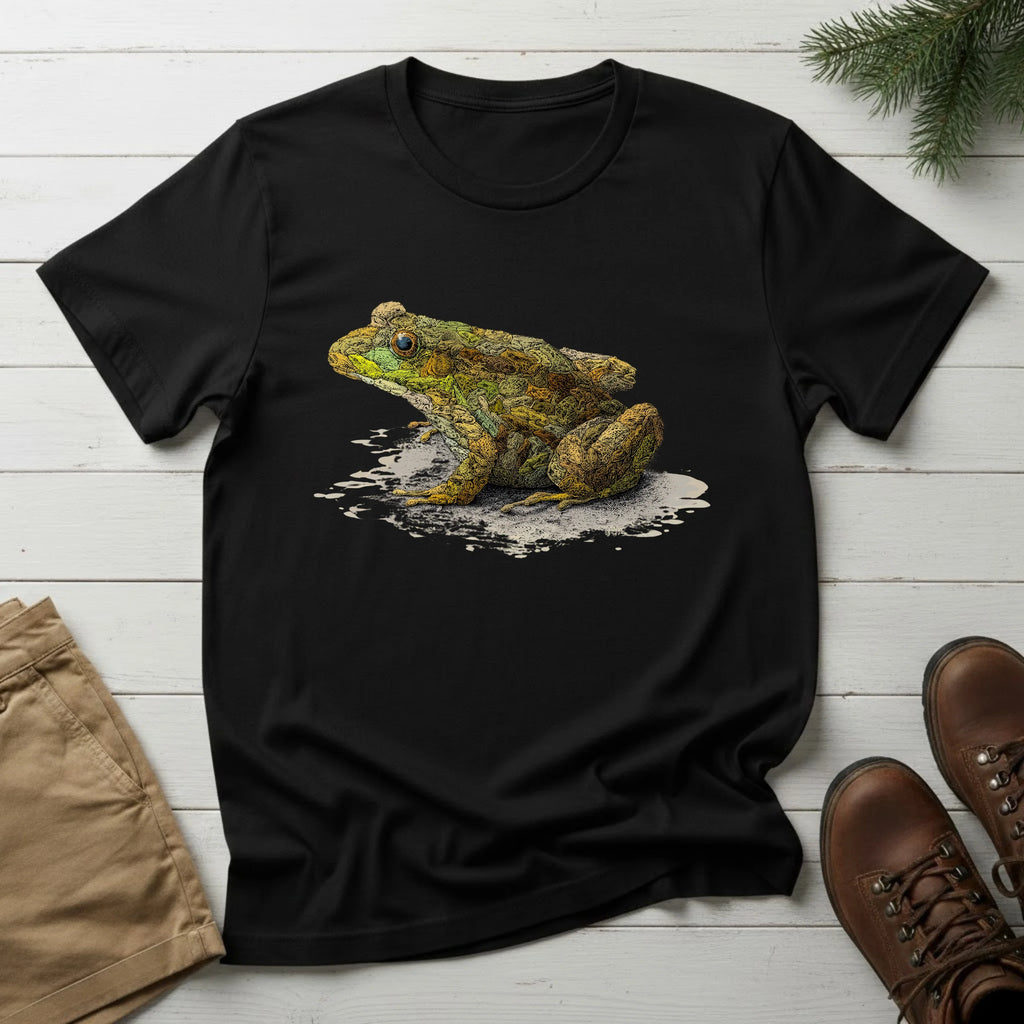 Frog Art T-Shirt — Realistic Green Frog Illustration Tee