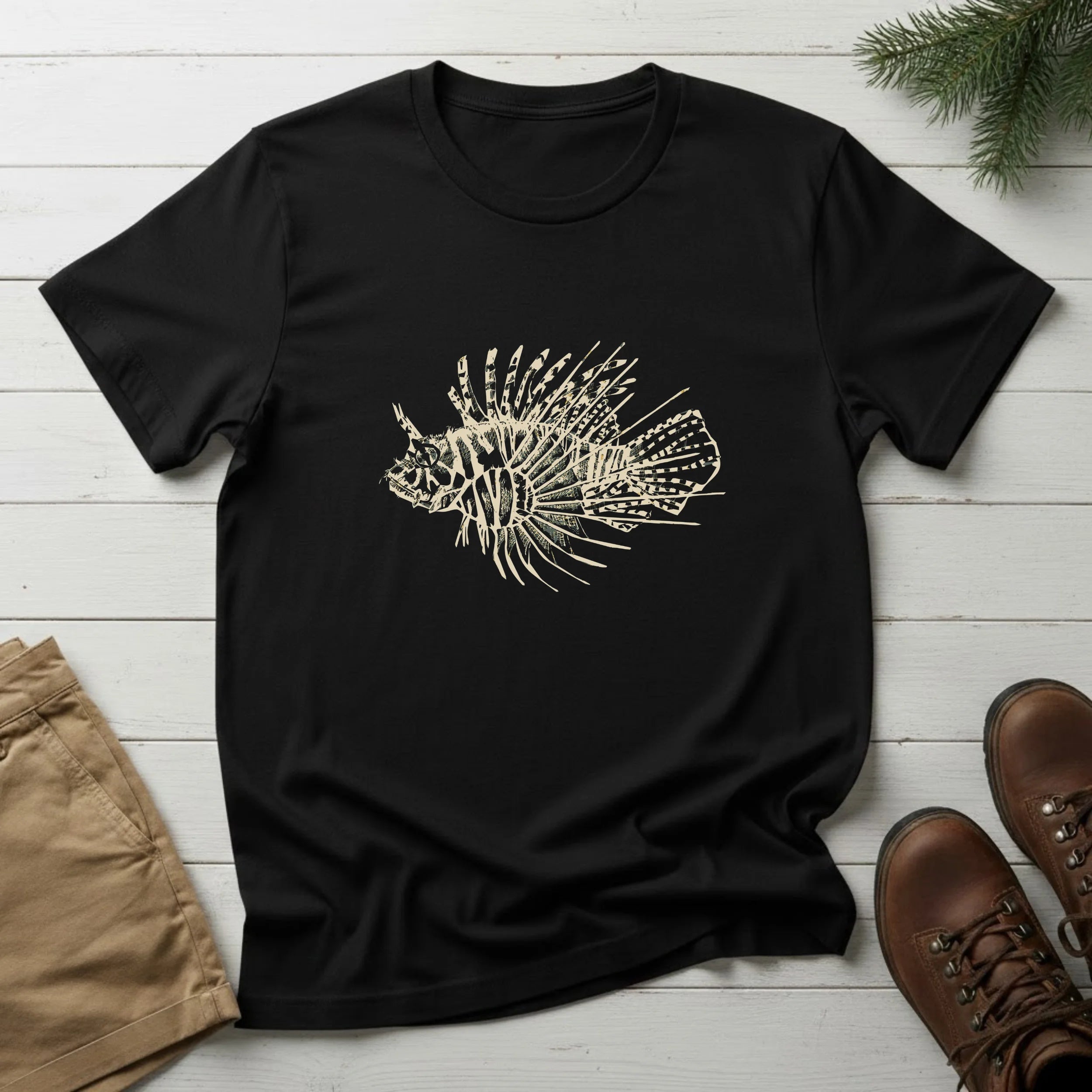 Lionfish Graphic T-Shirt — Vintage Marine Skull Illustration for Fishermen & Ocean Lovers