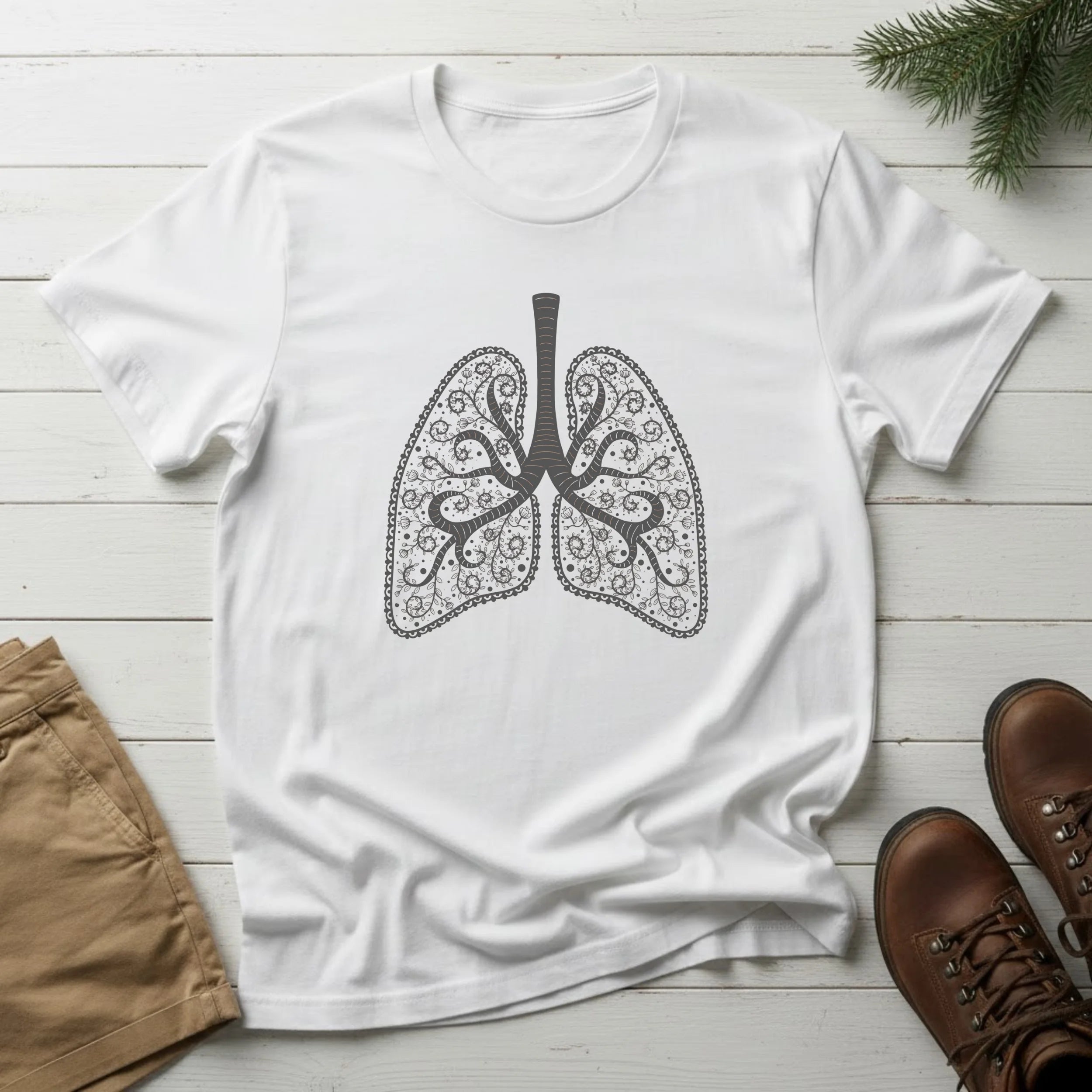 Lung Art T-Shirt — Botanical Decorative Lungs Tee