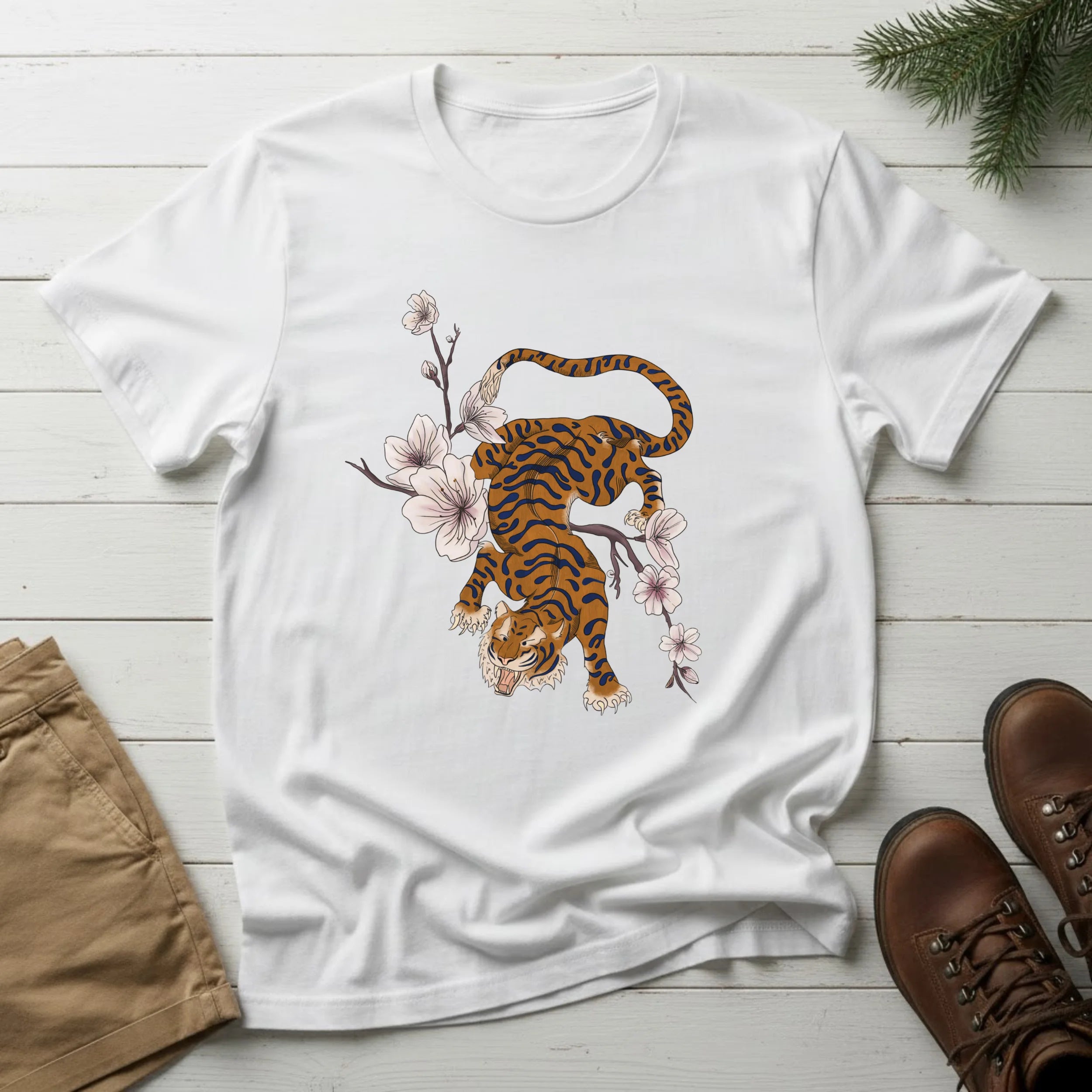 Tiger & Cherry Blossom Graphic T‑Shirt — Vintage Japanese Style Tee