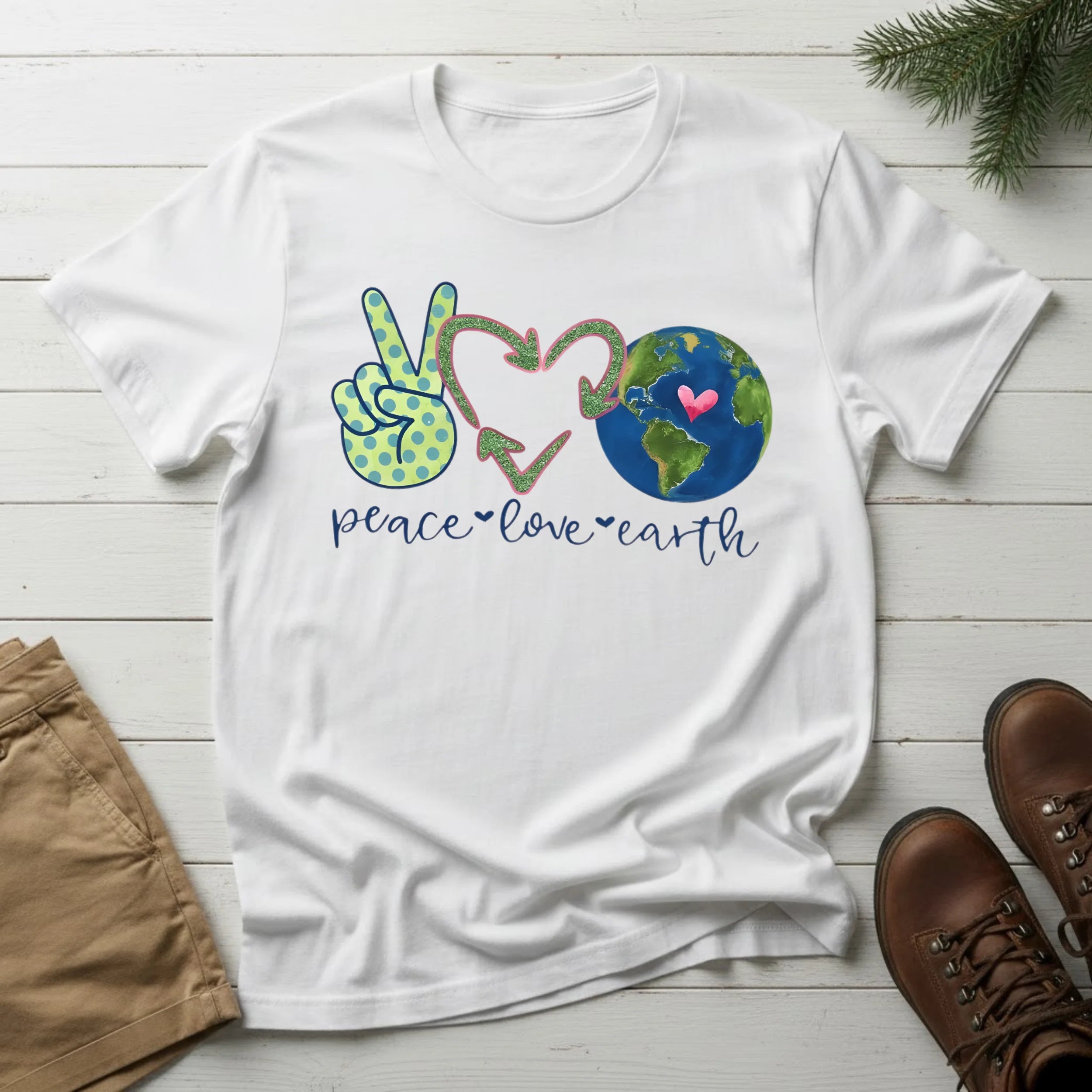 Peace Love Earth T-Shirt – 'Peace • Love • Earth' Graphic Tee for Eco-Friendly & Earth Day Fans