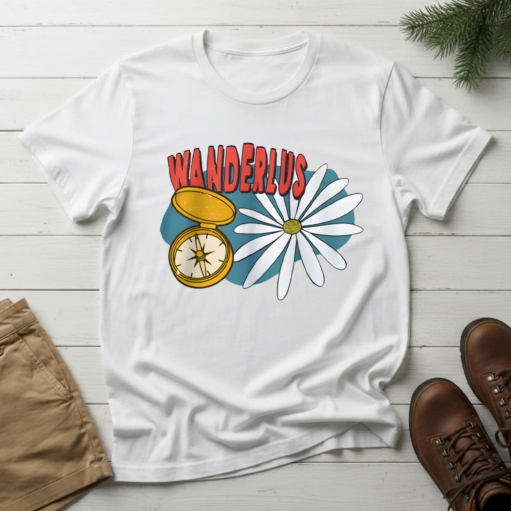 Wanderlust Compass & Daisy T-Shirt – Vintage Travel Graphic Tee
