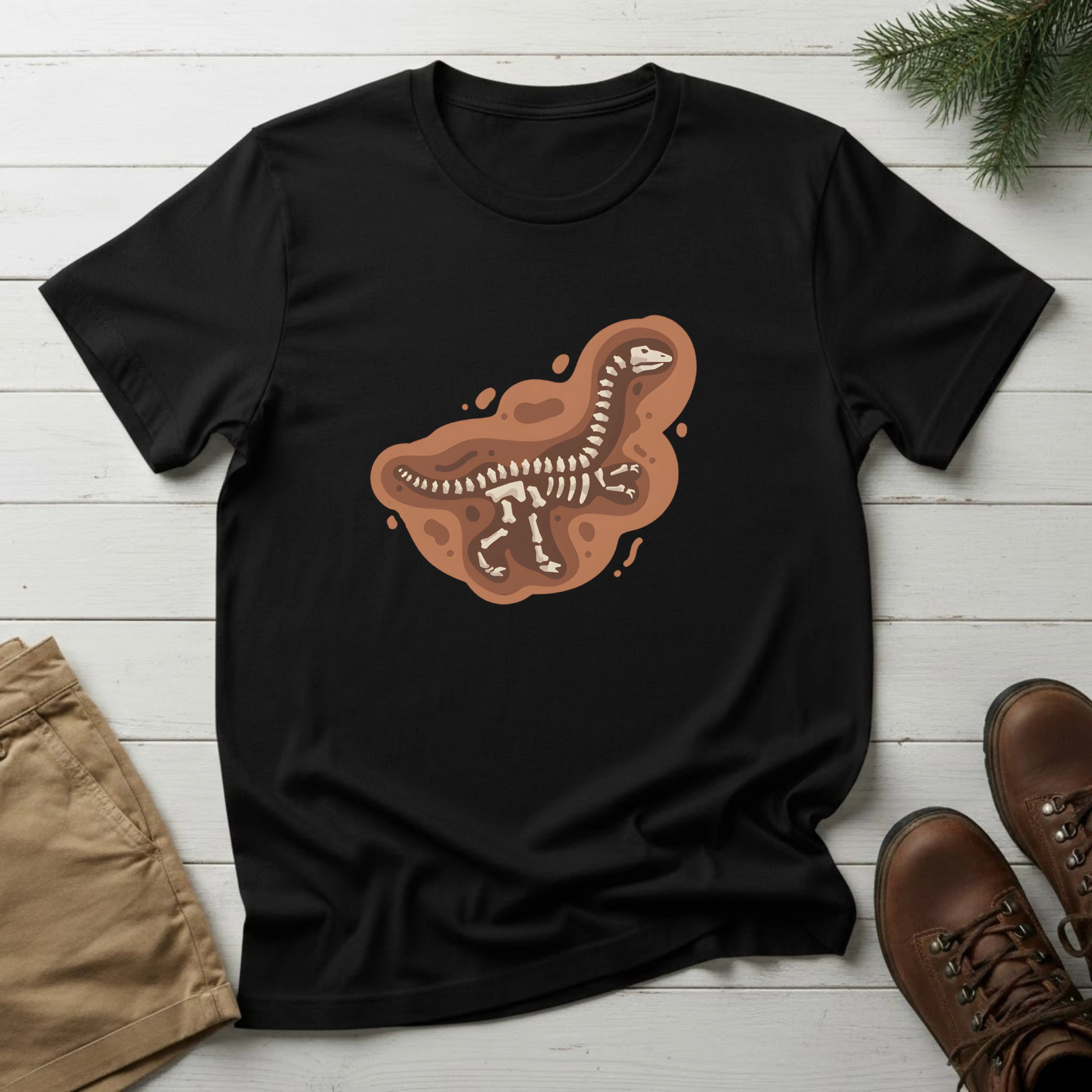 T-Shirt — Brown T-Rex Skeleton Graphic Tee