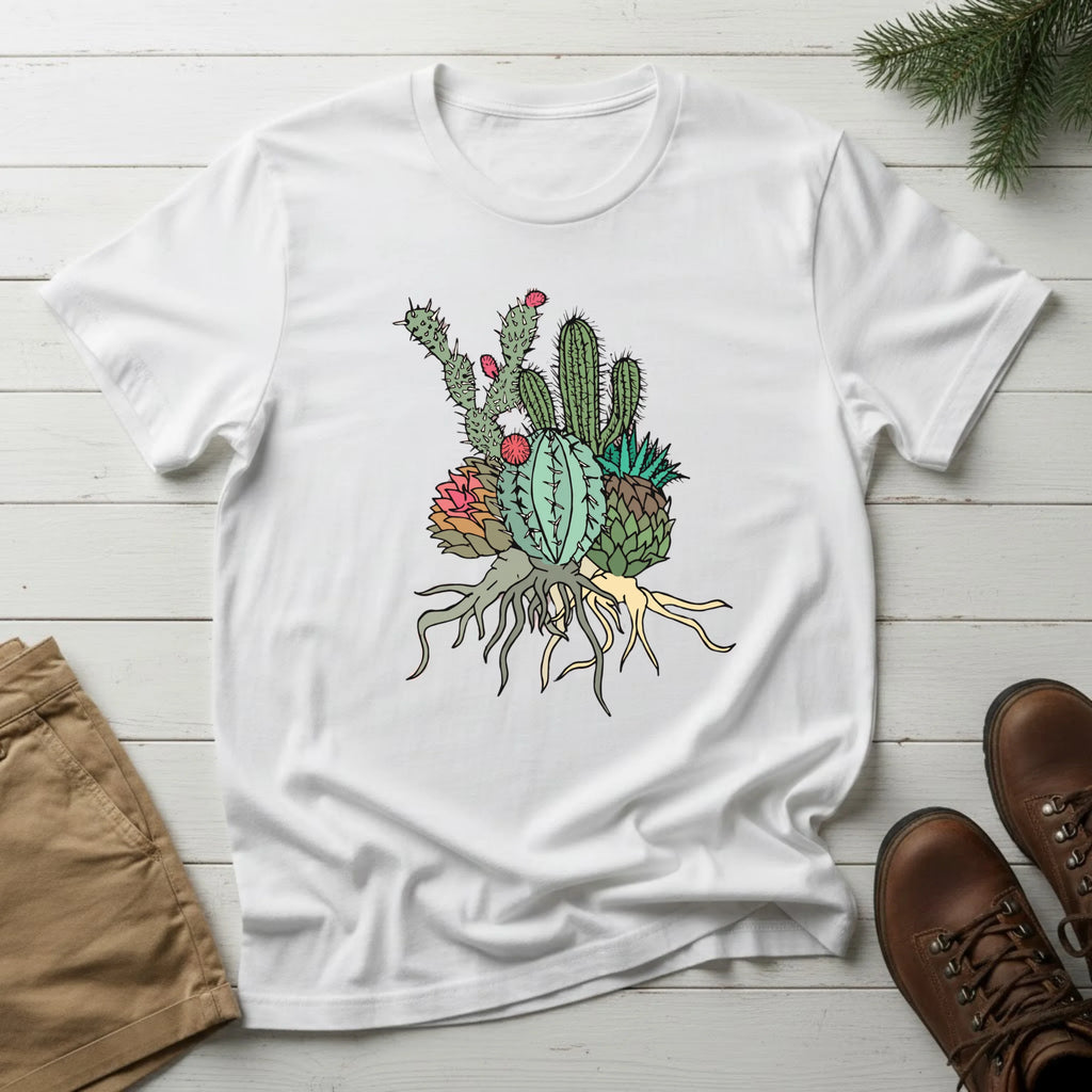 Cactus Cluster T‑Shirt — Botanical Succulent Illustration Tee