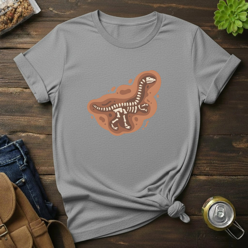 T-Shirt — Brown T-Rex Skeleton Graphic Tee