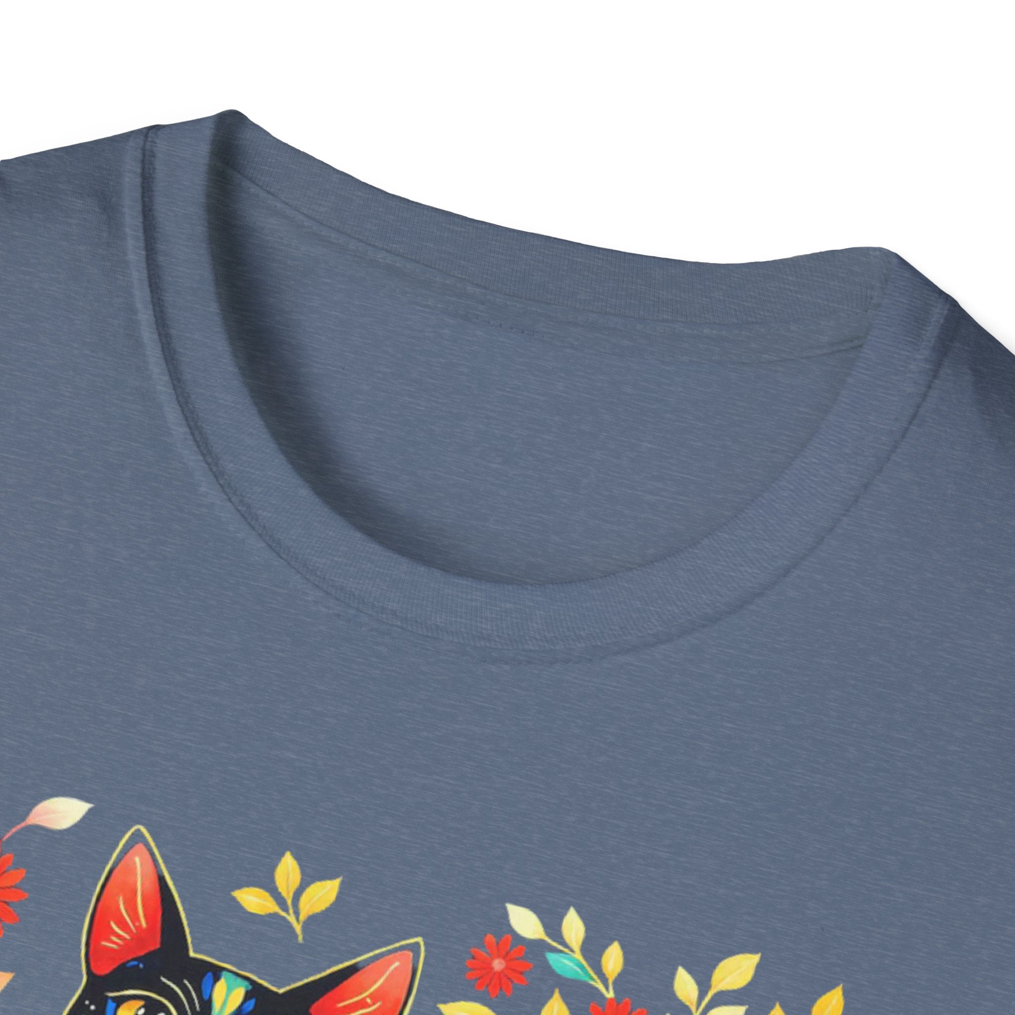 Floral Folk Art Cat T-Shirt — Colorful Boho Cat Tee